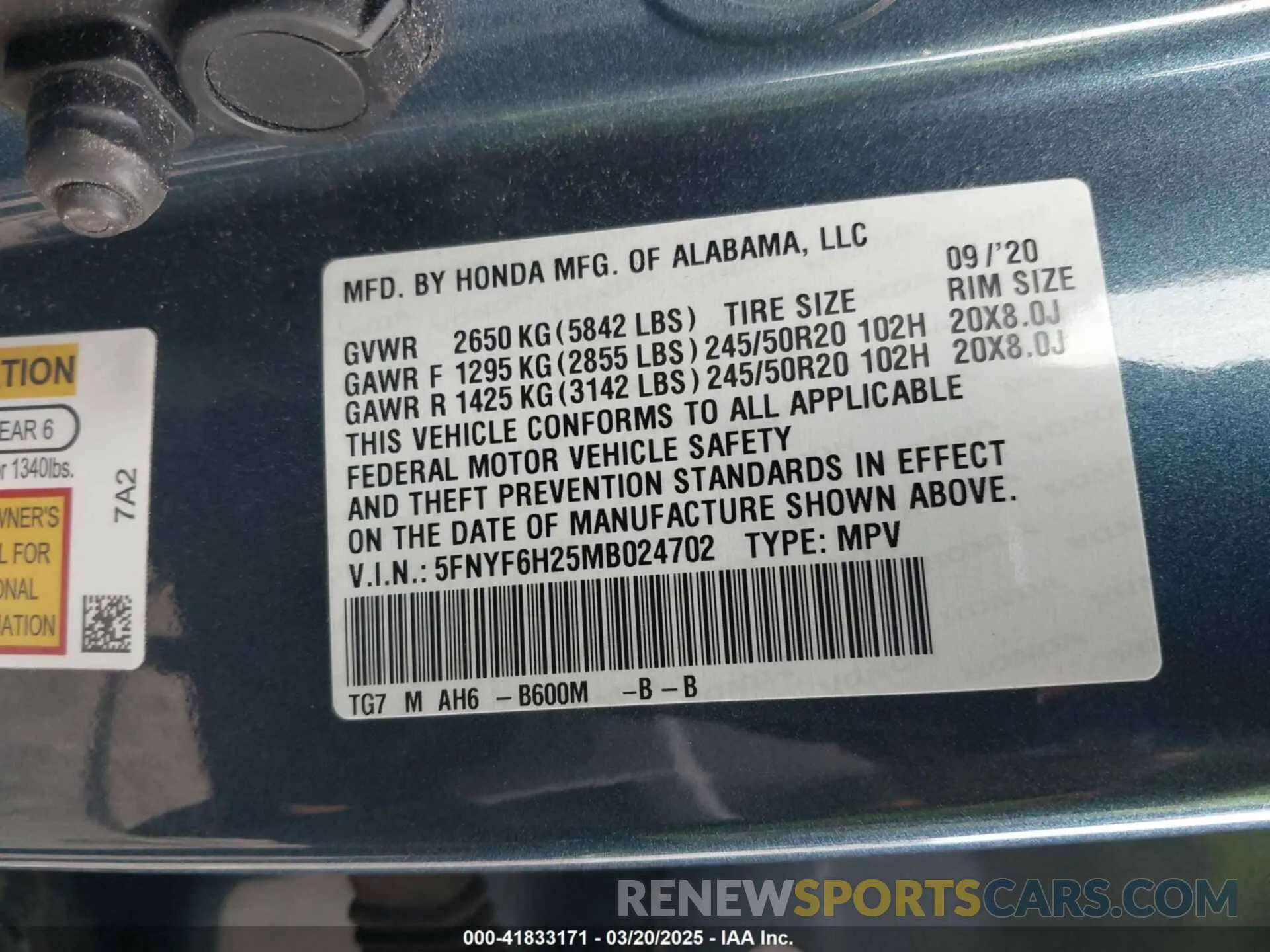 9 fotografías del automóvil dañado 5FNYF6H25MB024702 HONDA PILOT 2021