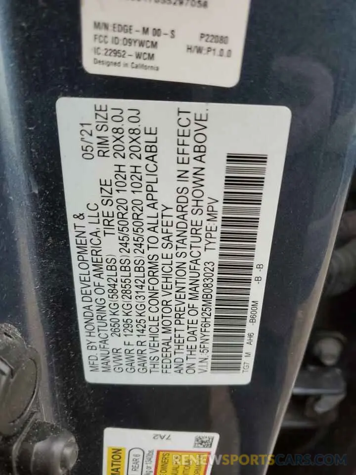 13 fotografías del automóvil dañado 5FNYF6H25MB083023 HONDA PILOT 2021