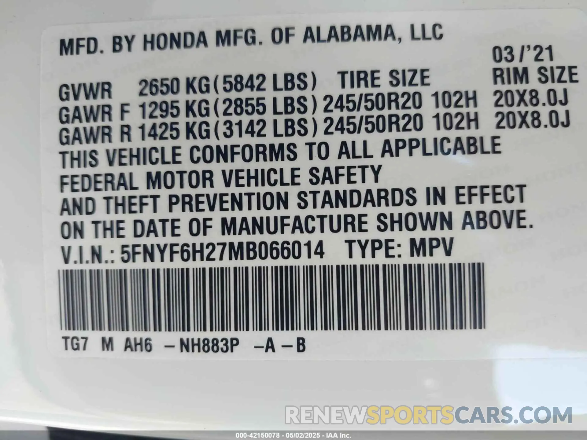 9 fotografías del automóvil dañado 5FNYF6H27MB066014 HONDA PILOT 2021