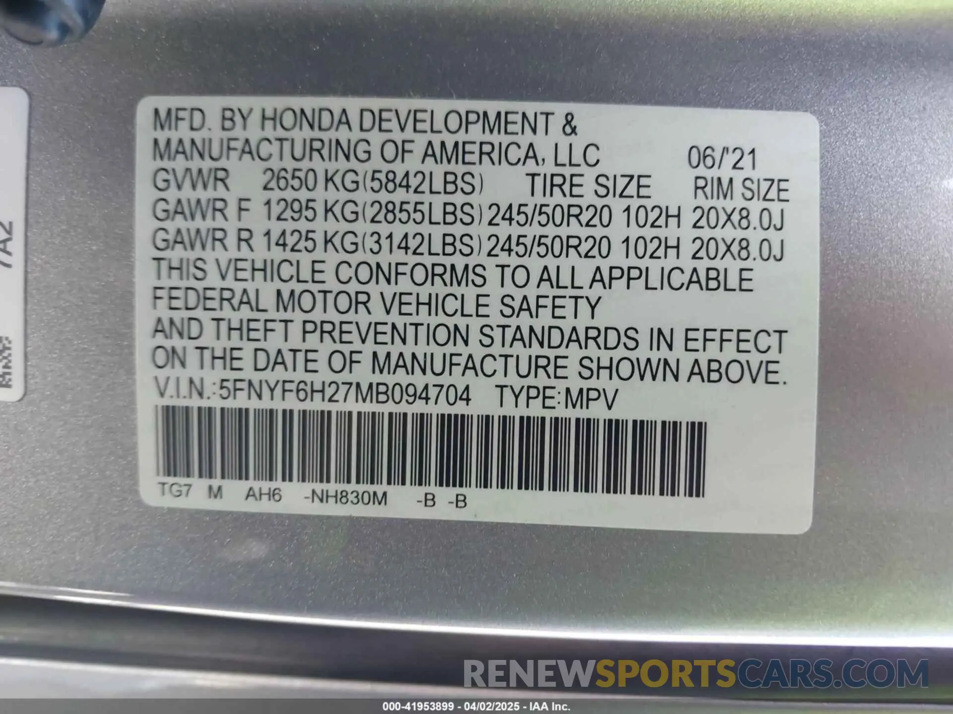 9 fotografías del automóvil dañado 5FNYF6H27MB094704 HONDA PILOT 2021