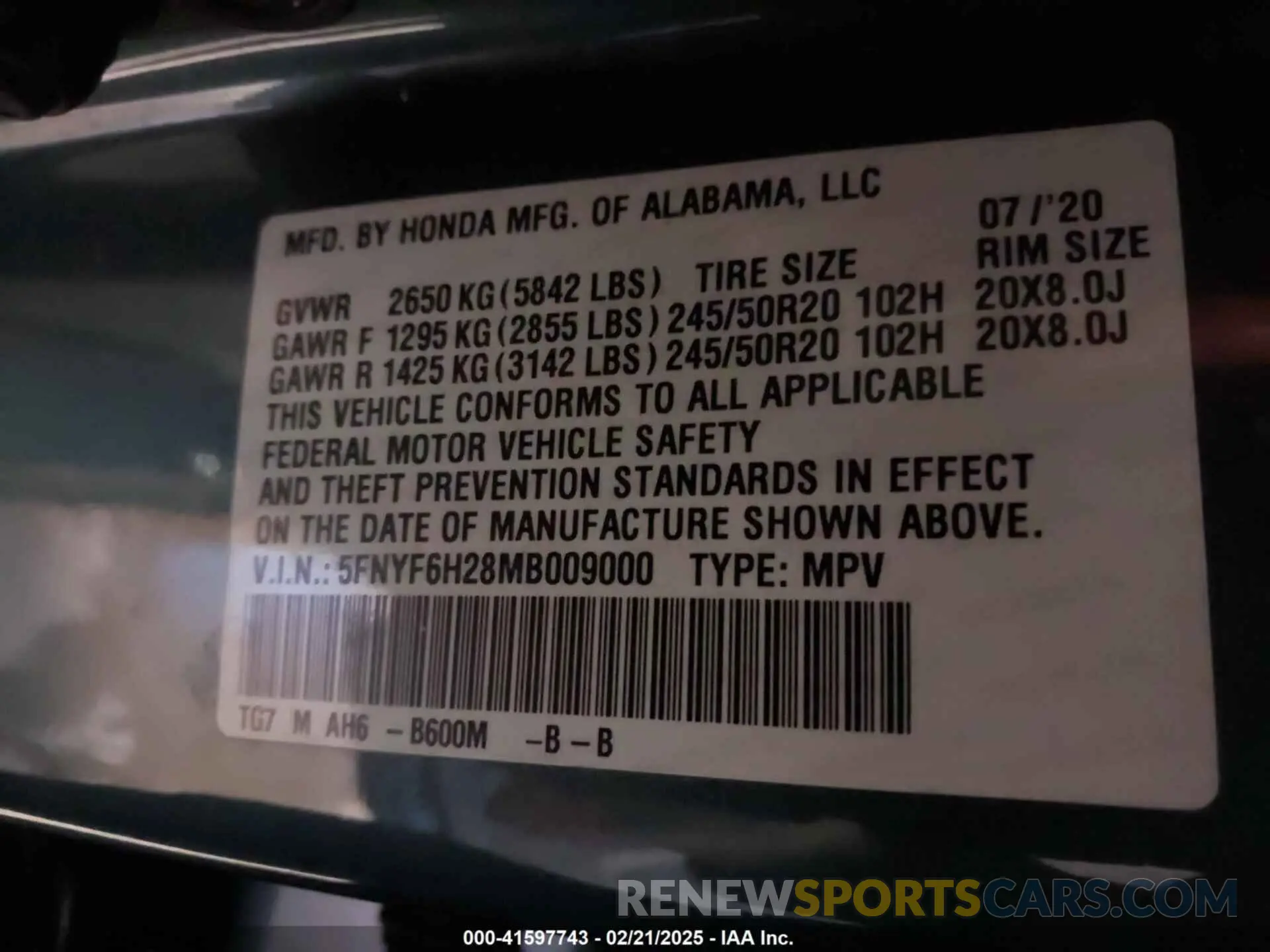 9 fotografías del automóvil dañado 5FNYF6H28MB009000 HONDA PILOT 2021