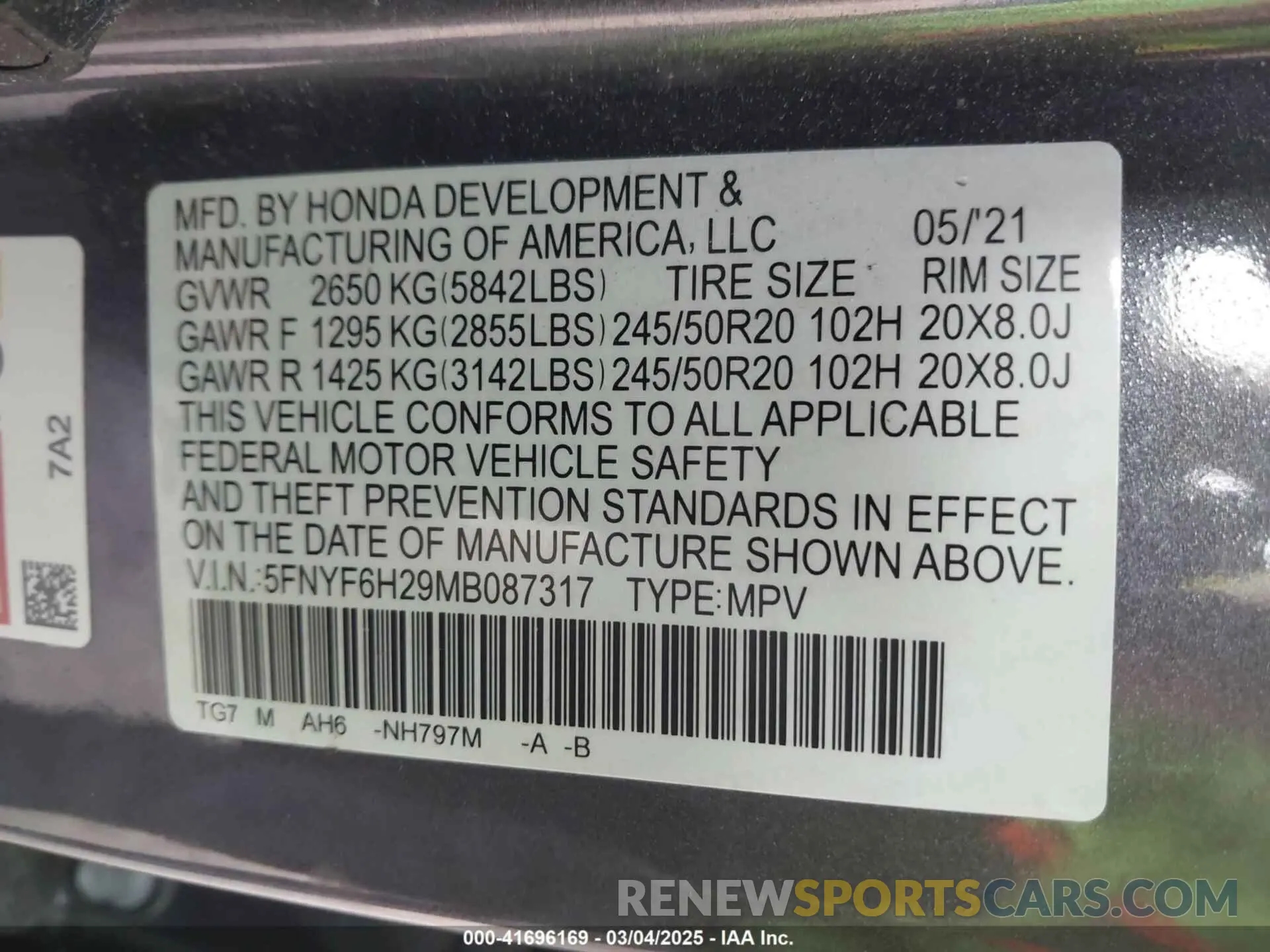 9 fotografías del automóvil dañado 5FNYF6H29MB087317 HONDA PILOT 2021