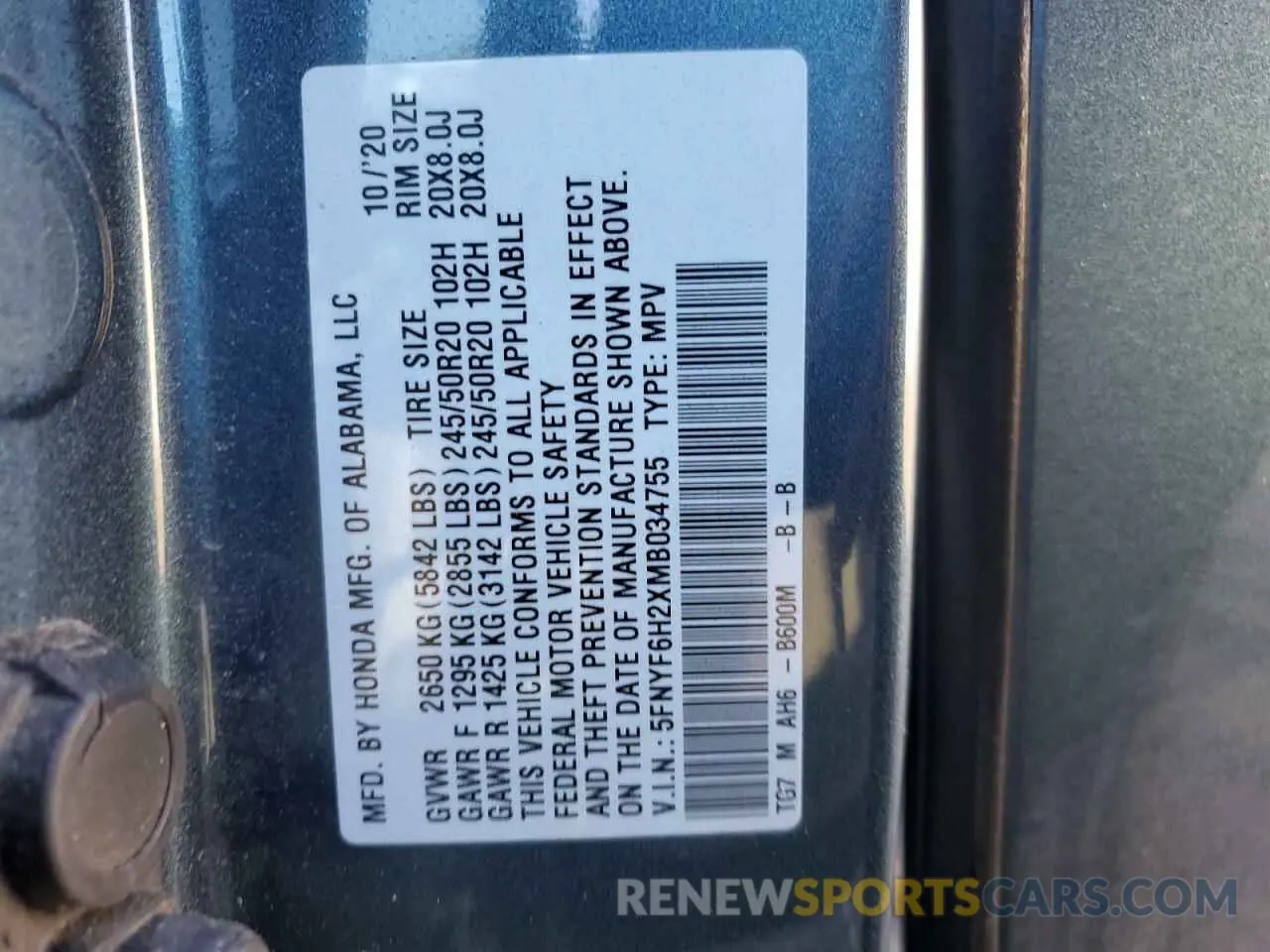 13 fotografías del automóvil dañado 5FNYF6H2XMB034755 HONDA PILOT 2021