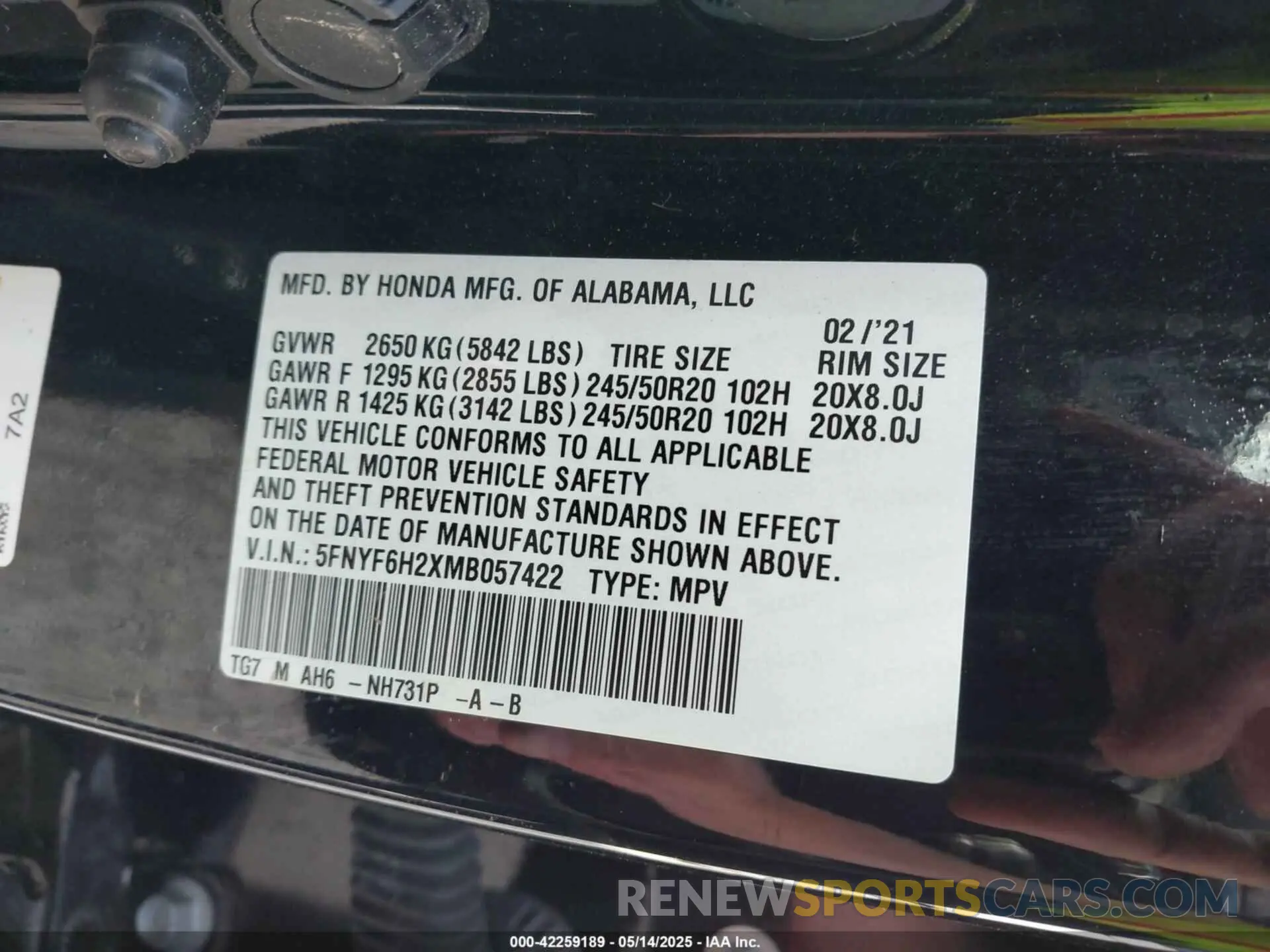 9 fotografías del automóvil dañado 5FNYF6H2XMB057422 HONDA PILOT 2021