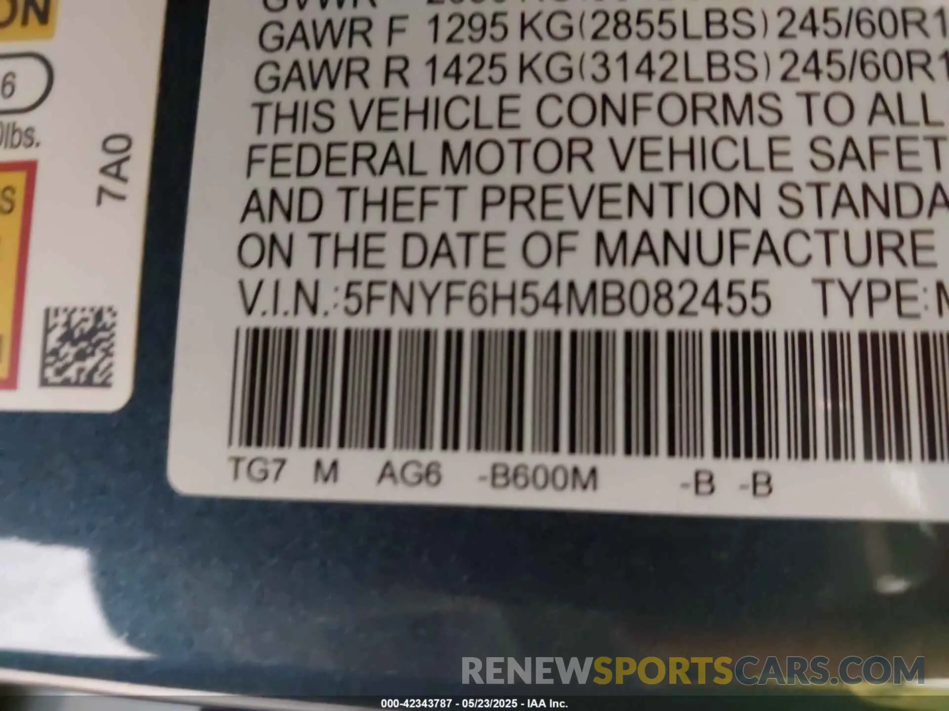 9 fotografías del automóvil dañado 5FNYF6H54MB082455 HONDA PILOT 2021