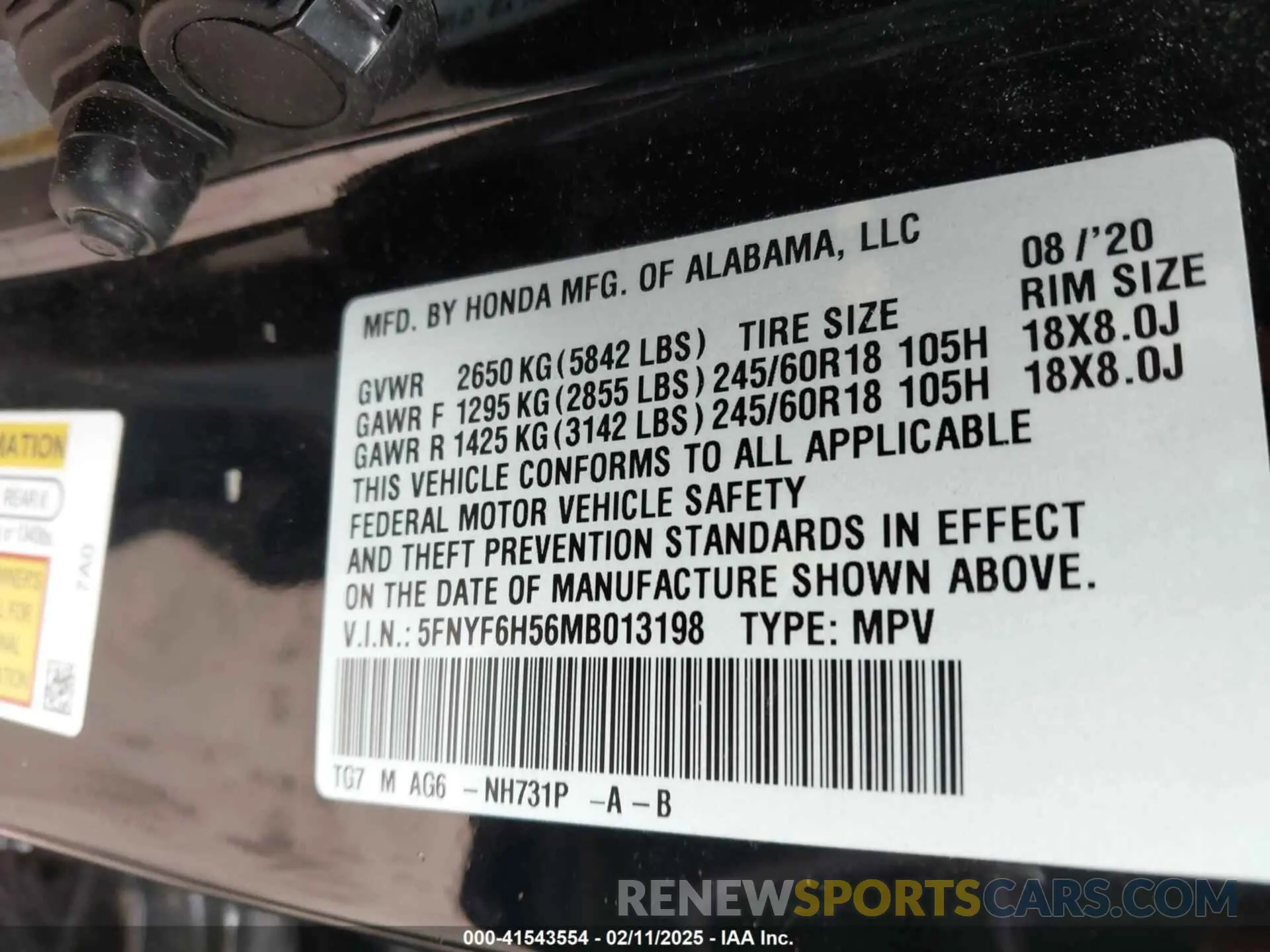 9 fotografías del automóvil dañado 5FNYF6H56MB013198 HONDA PILOT 2021
