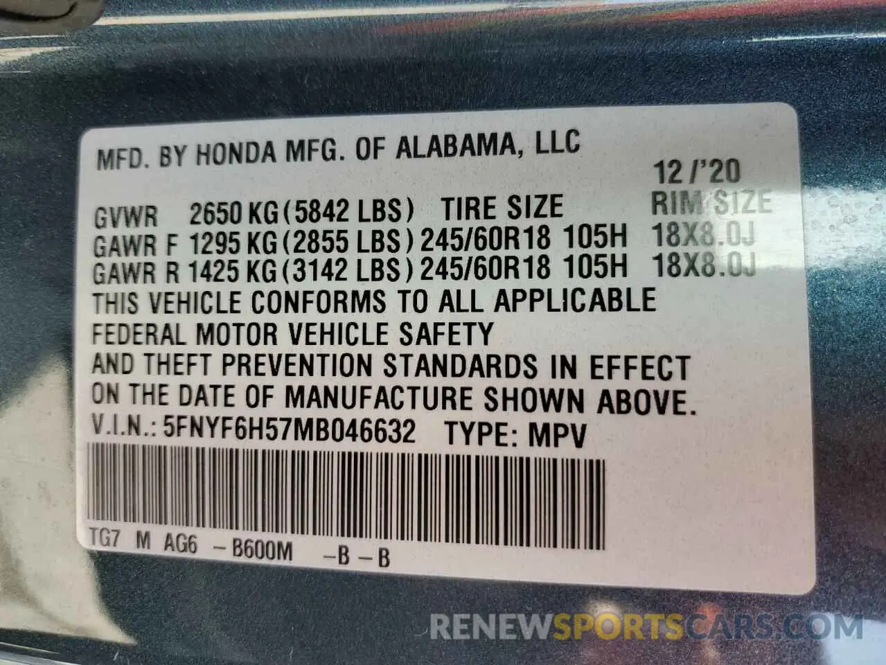 13 fotografías del automóvil dañado 5FNYF6H57MB046632 HONDA PILOT 2021