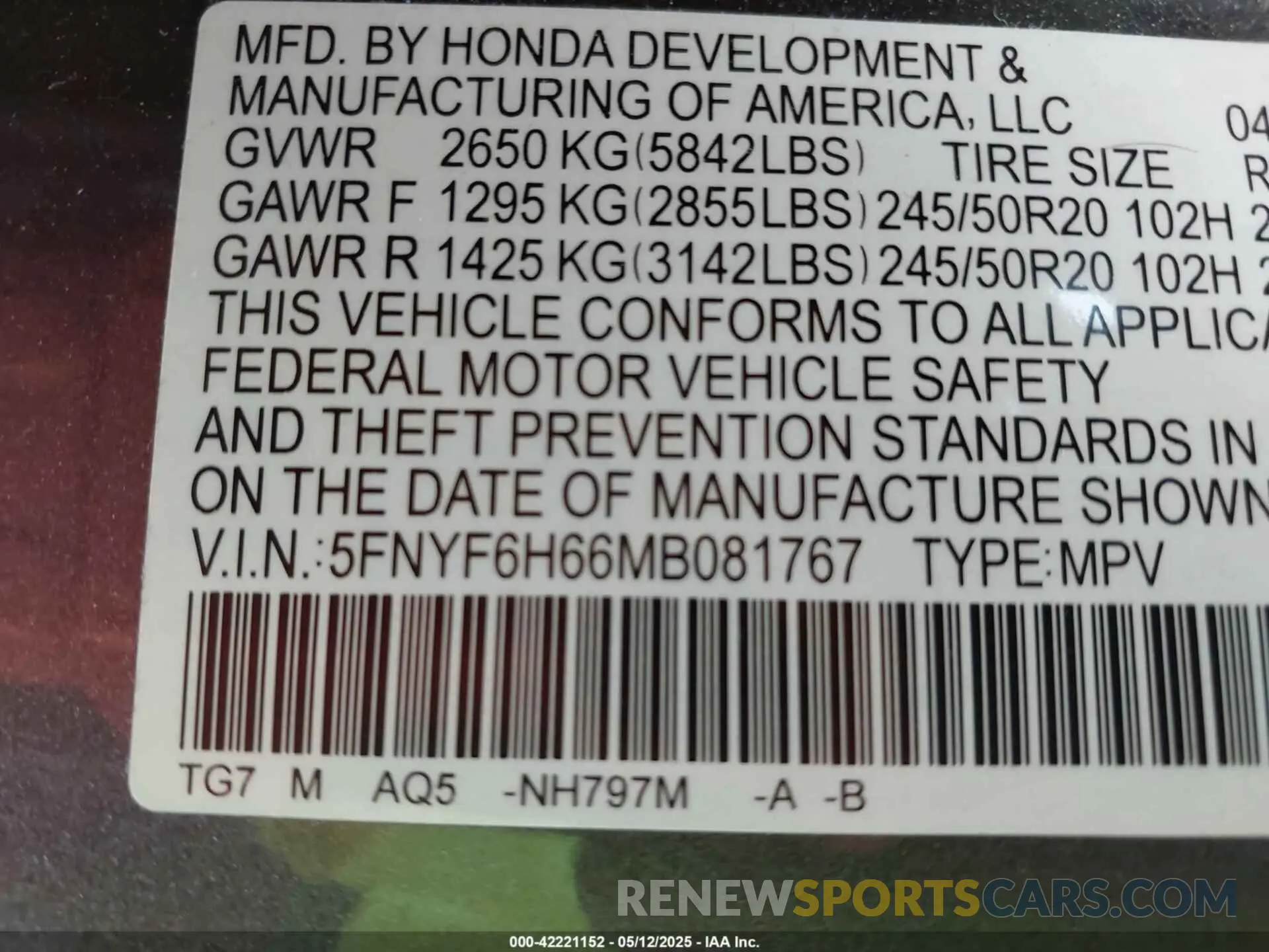 9 fotografías del automóvil dañado 5FNYF6H66MB081767 HONDA PILOT 2021