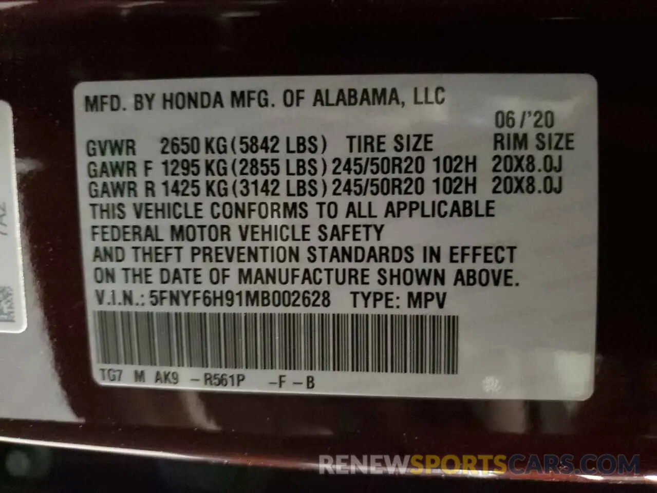 15 fotografías del automóvil dañado 5FNYF6H91MB002628 HONDA PILOT 2021