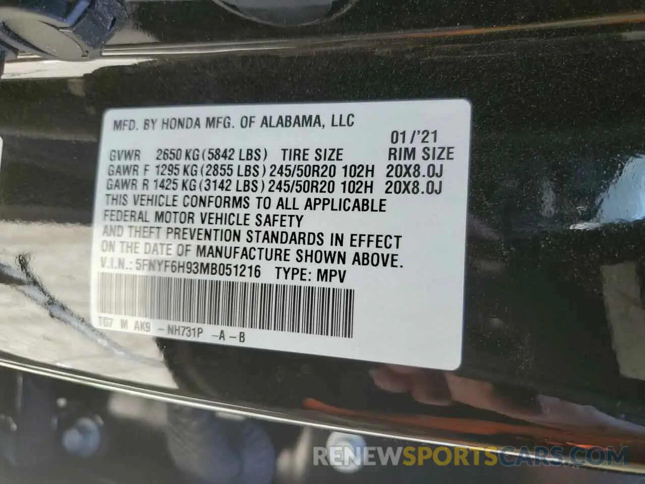 13 fotografías del automóvil dañado 5FNYF6H93MB051216 HONDA PILOT 2021