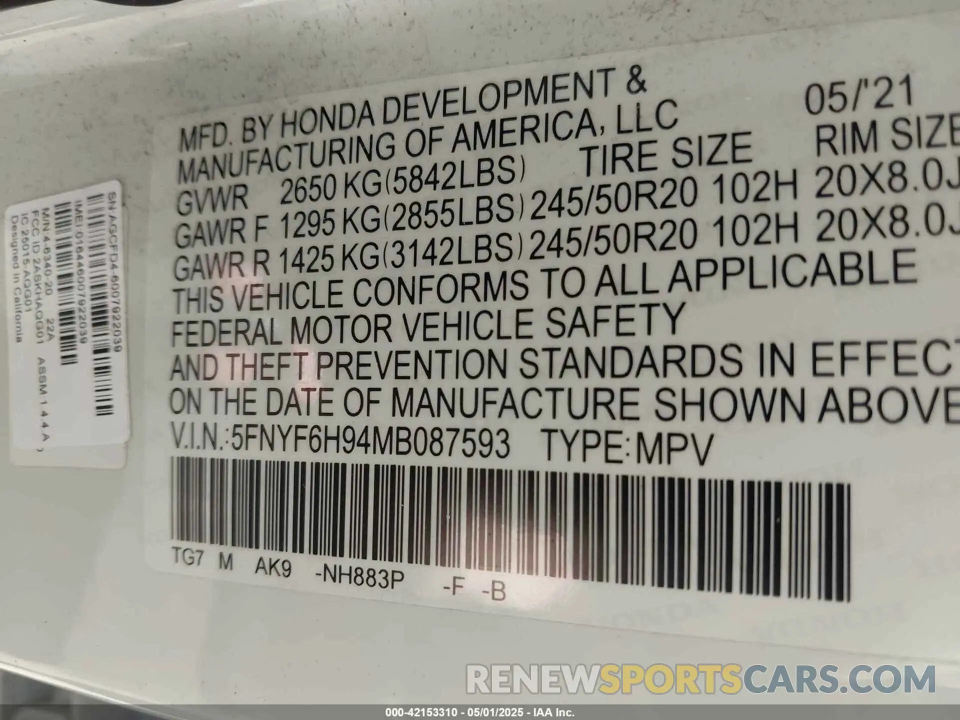9 fotografías del automóvil dañado 5FNYF6H94MB087593 HONDA PILOT 2021