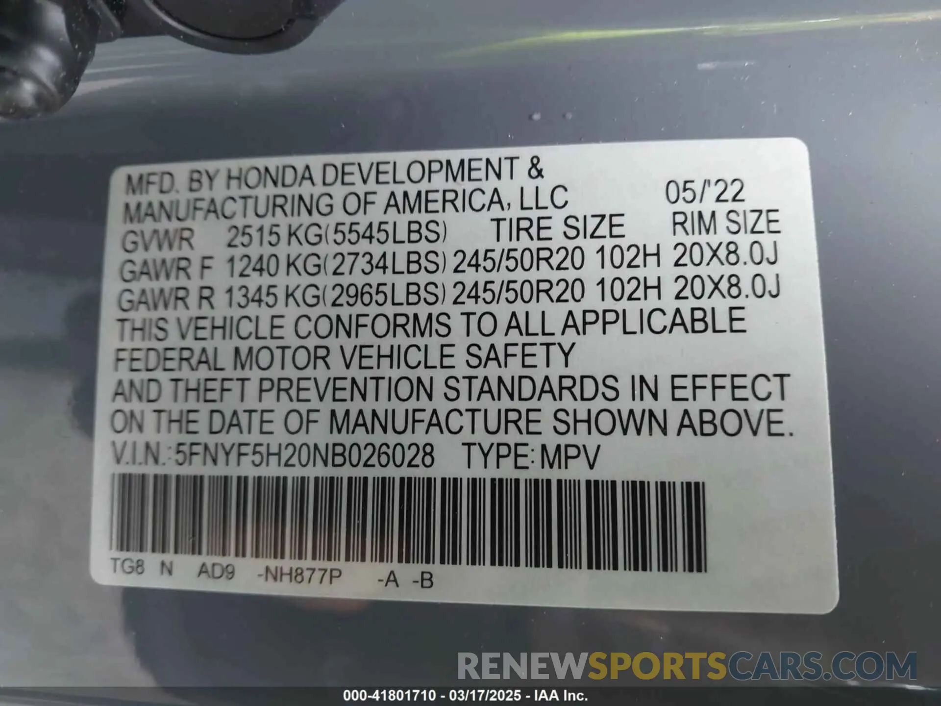 9 fotografías del automóvil dañado 5FNYF5H20NB026028 HONDA PILOT 2022