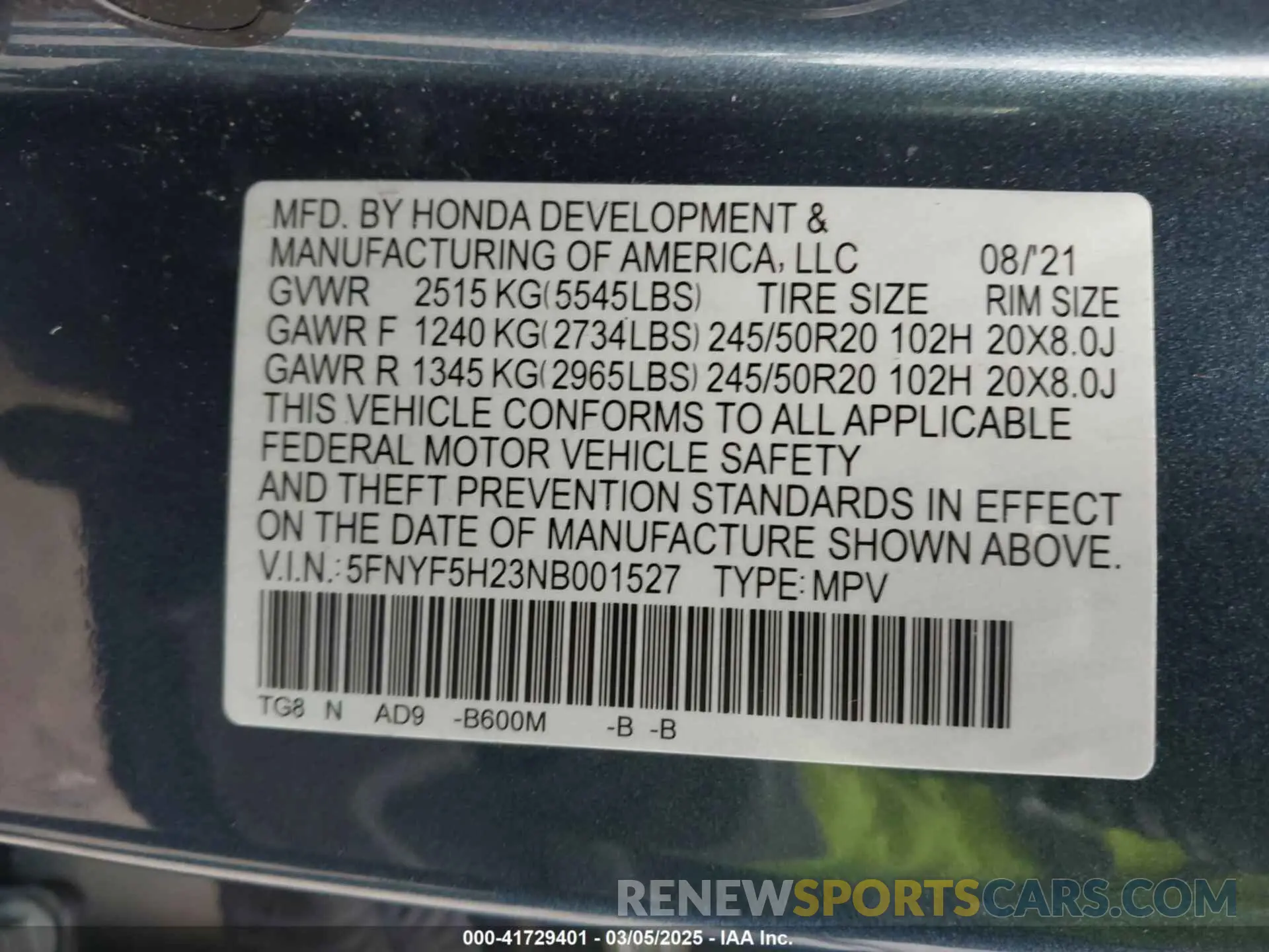 9 fotografías del automóvil dañado 5FNYF5H23NB001527 HONDA PILOT 2022