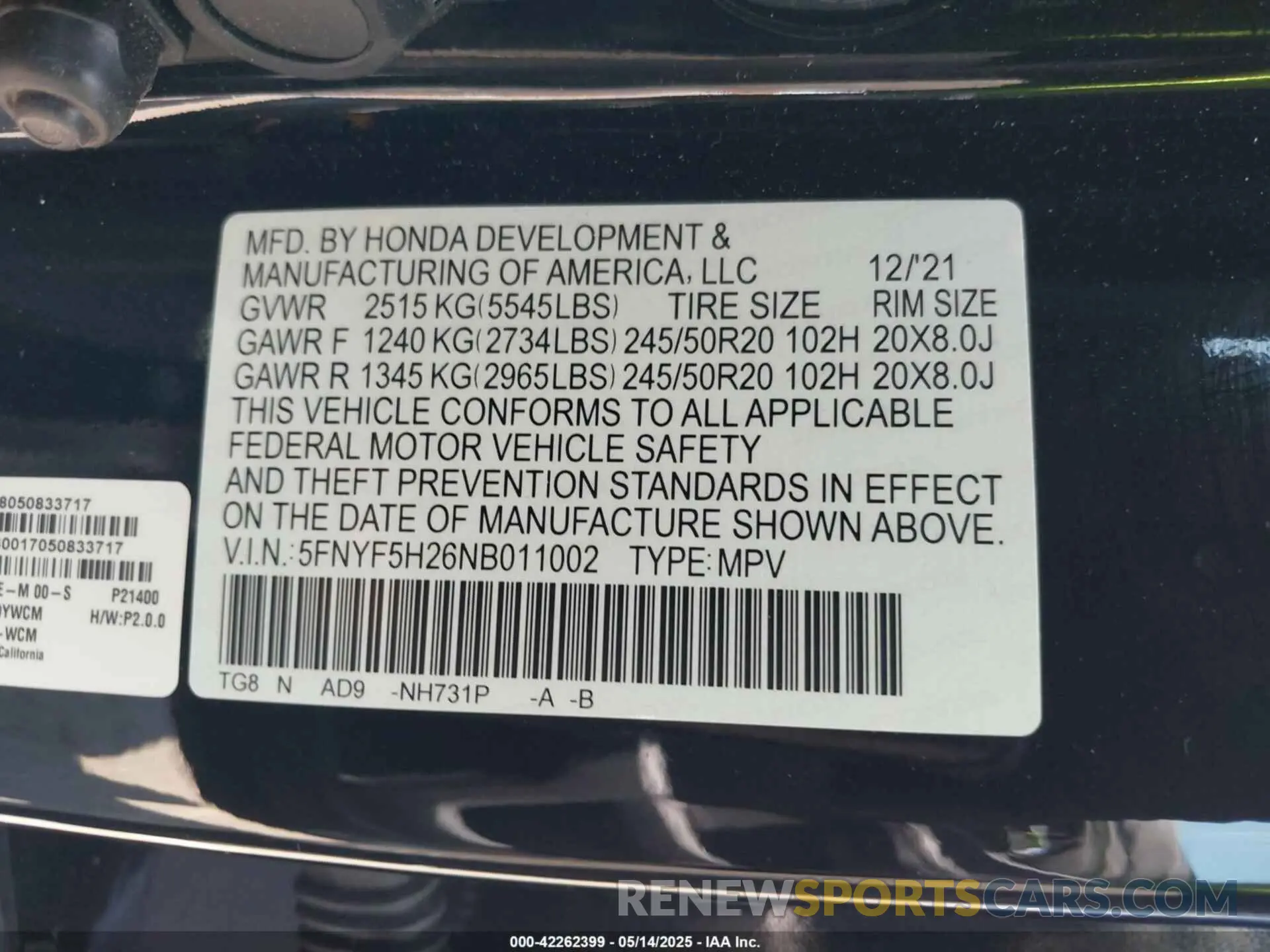 9 fotografías del automóvil dañado 5FNYF5H26NB011002 HONDA PILOT 2022