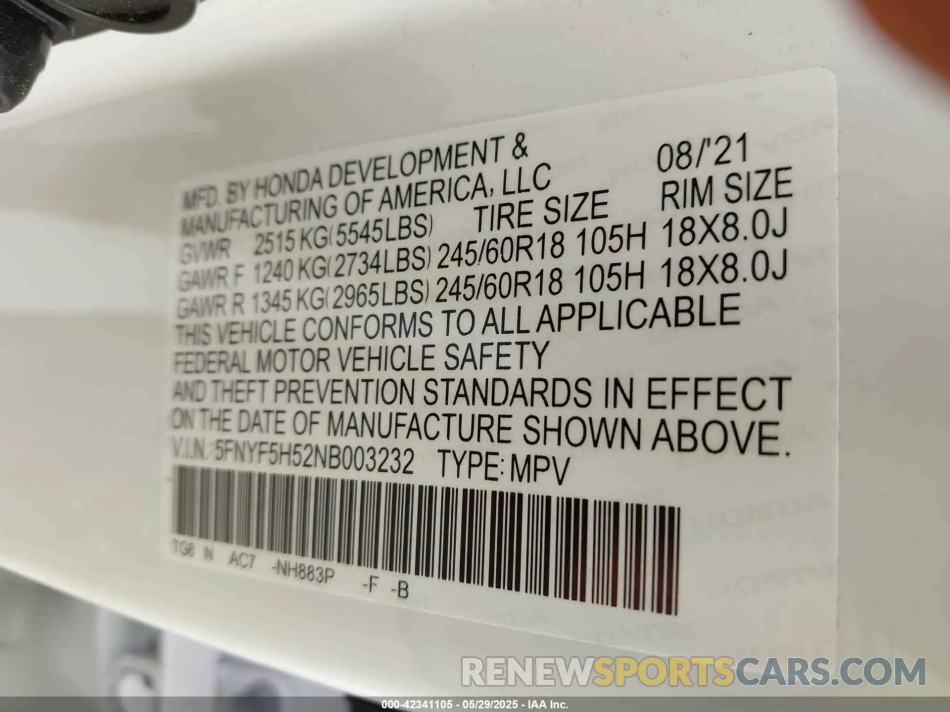 9 fotografías del automóvil dañado 5FNYF5H52NB003232 HONDA PILOT 2022