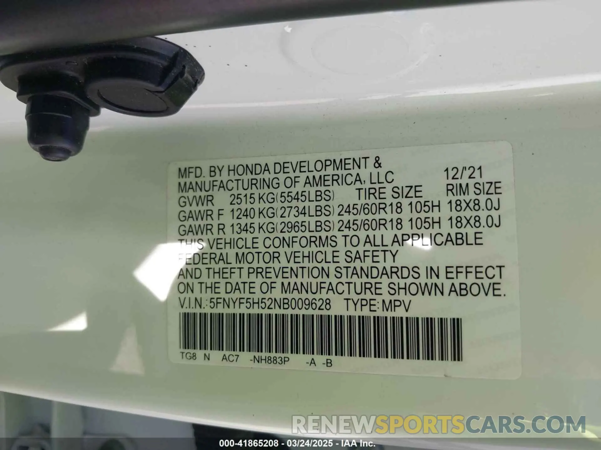 9 fotografías del automóvil dañado 5FNYF5H52NB009628 HONDA PILOT 2022