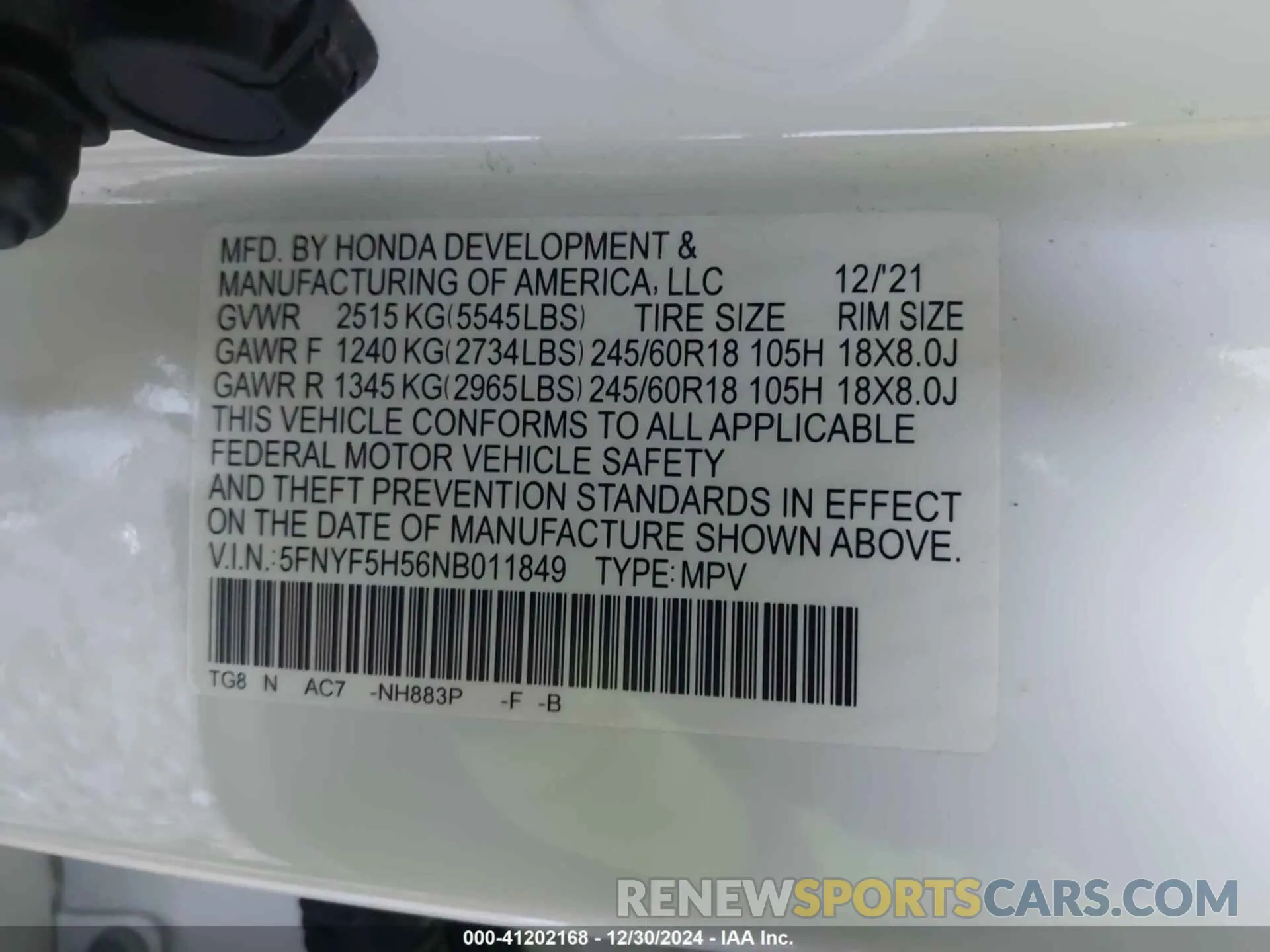 9 fotografías del automóvil dañado 5FNYF5H56NB011849 HONDA PILOT 2022