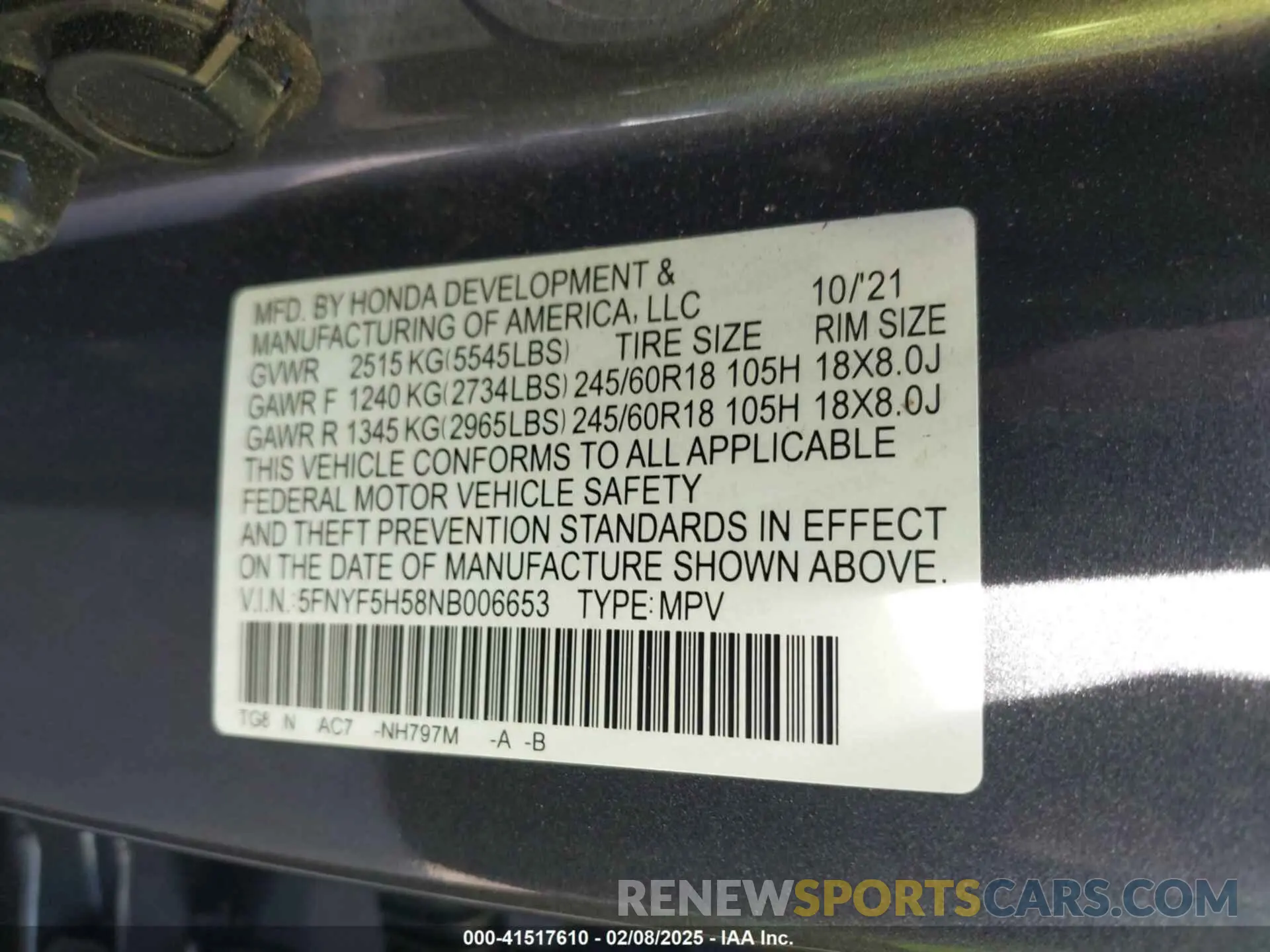 9 fotografías del automóvil dañado 5FNYF5H58NB006653 HONDA PILOT 2022