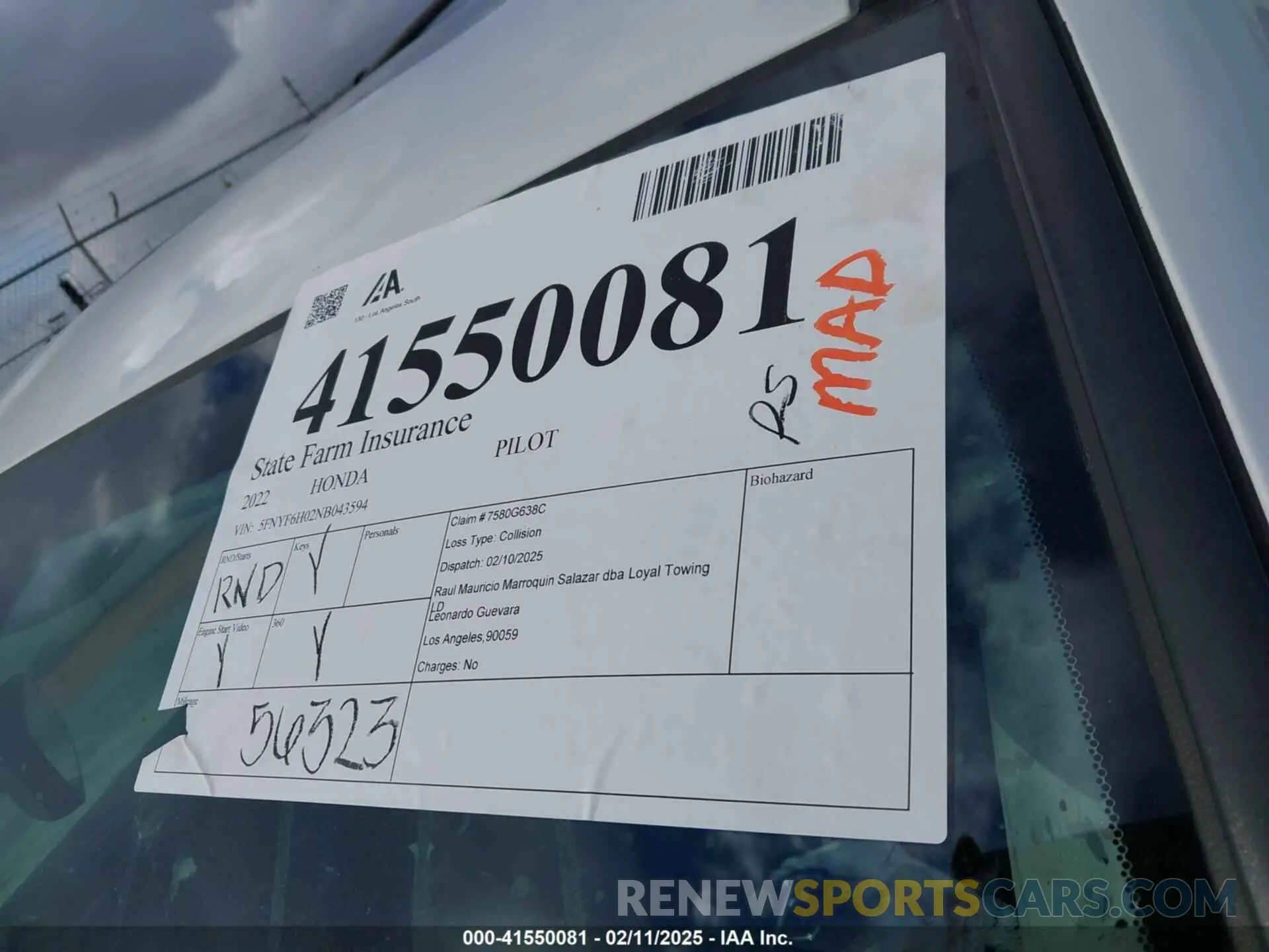 17 fotografías del automóvil dañado 5FNYF6H02NB043594 HONDA PILOT 2022