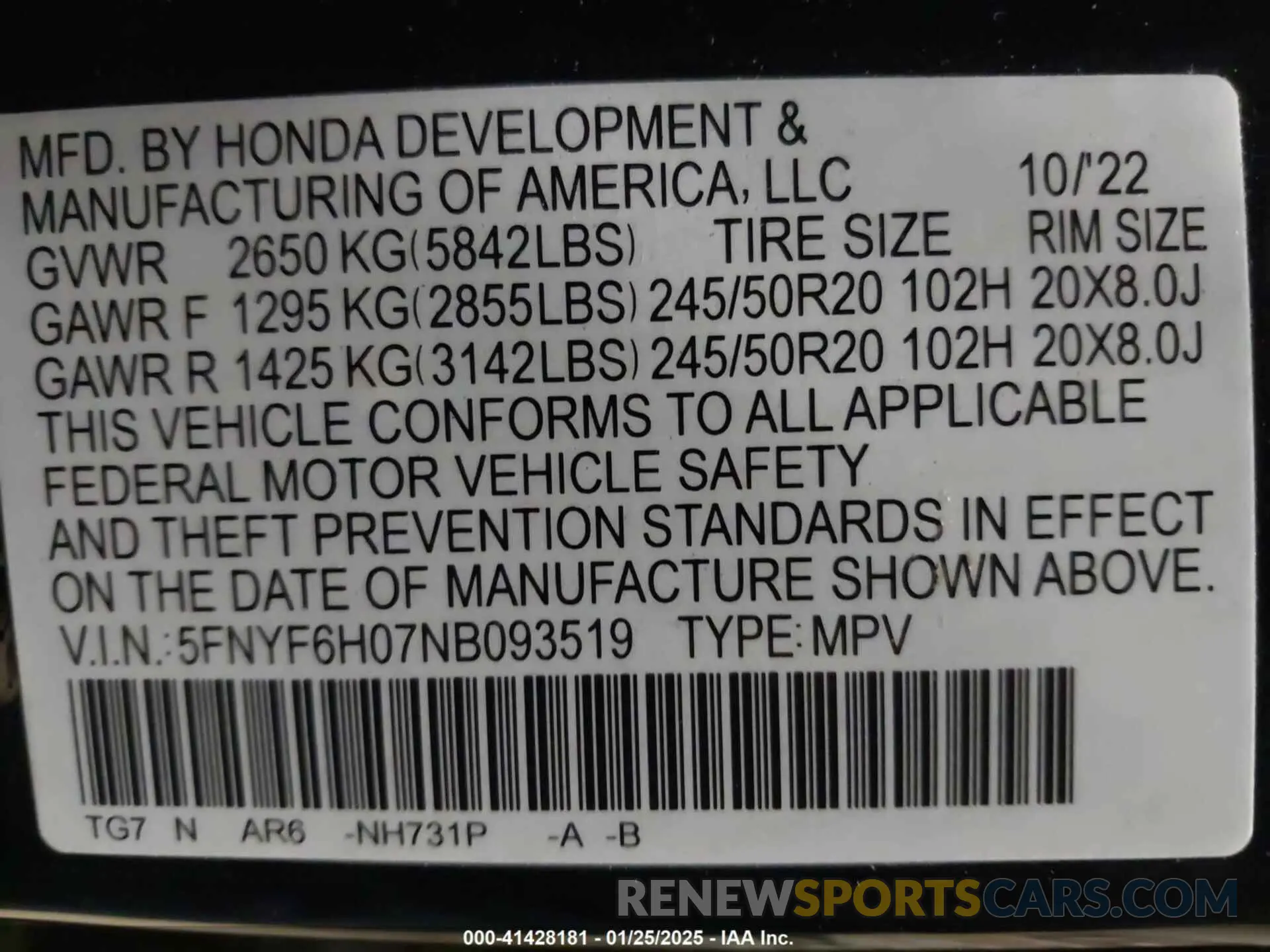 9 fotografías del automóvil dañado 5FNYF6H07NB093519 HONDA PILOT 2022