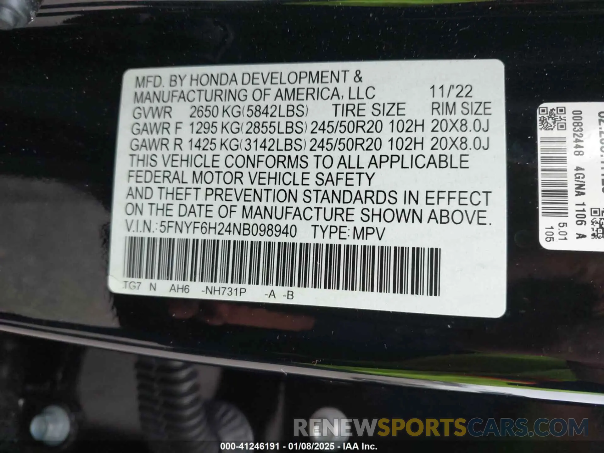 9 fotografías del automóvil dañado 5FNYF6H24NB098940 HONDA PILOT 2022