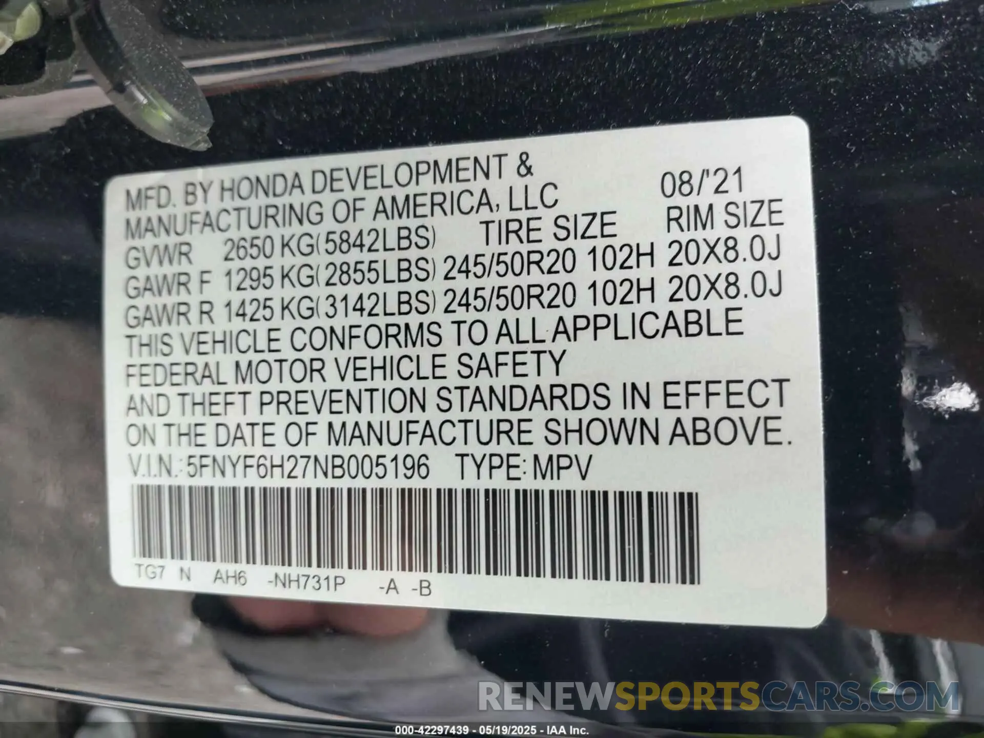 9 fotografías del automóvil dañado 5FNYF6H27NB005196 HONDA PILOT 2022