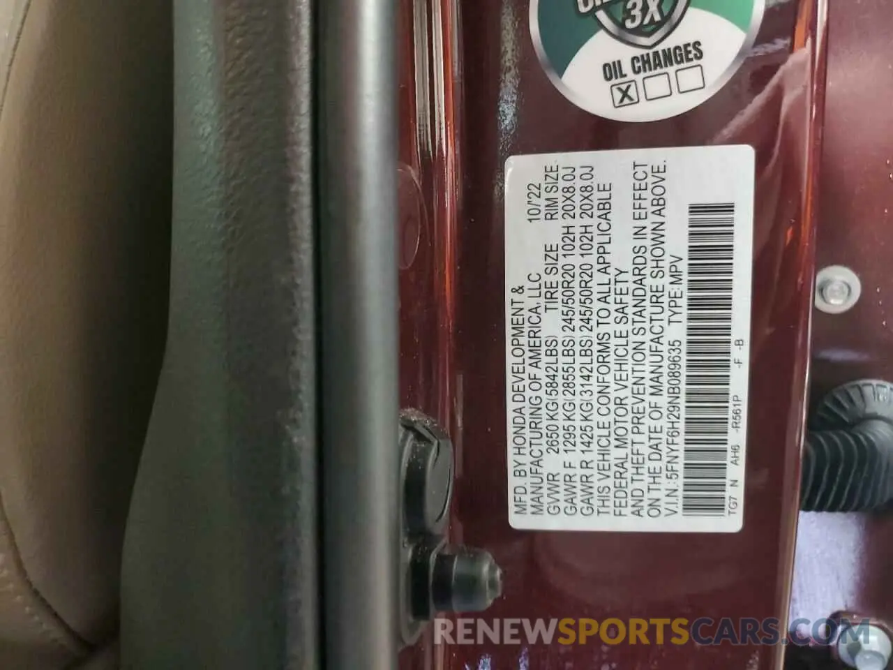 13 fotografías del automóvil dañado 5FNYF6H29NB089635 HONDA PILOT 2022