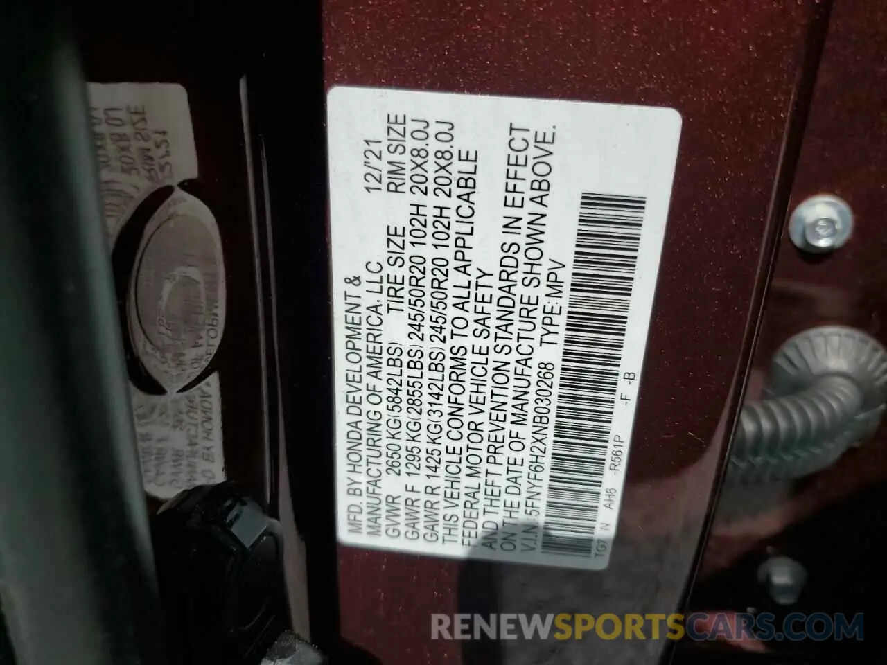13 fotografías del automóvil dañado 5FNYF6H2XNB030268 HONDA PILOT 2022