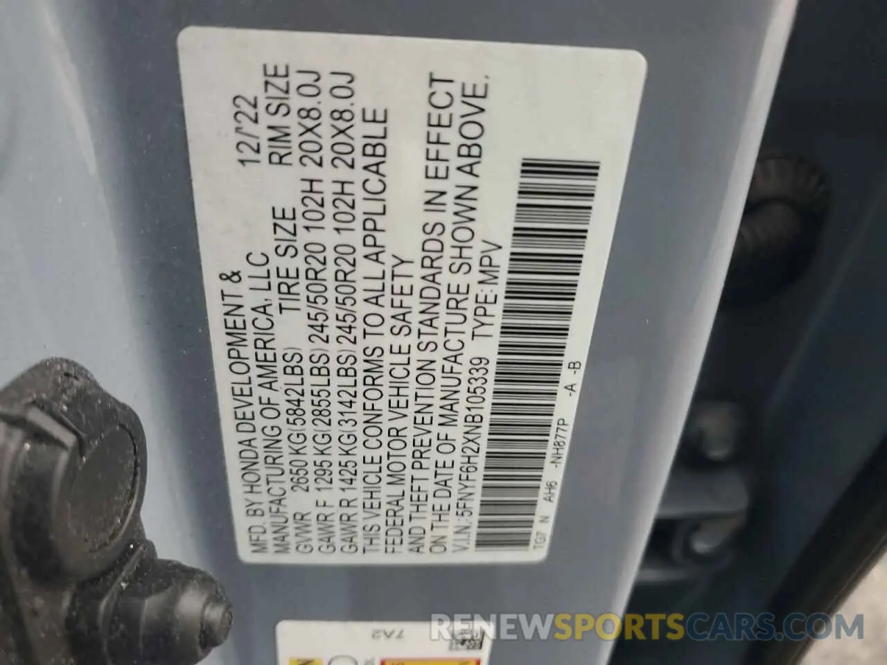 13 fotografías del automóvil dañado 5FNYF6H2XNB105339 HONDA PILOT 2022