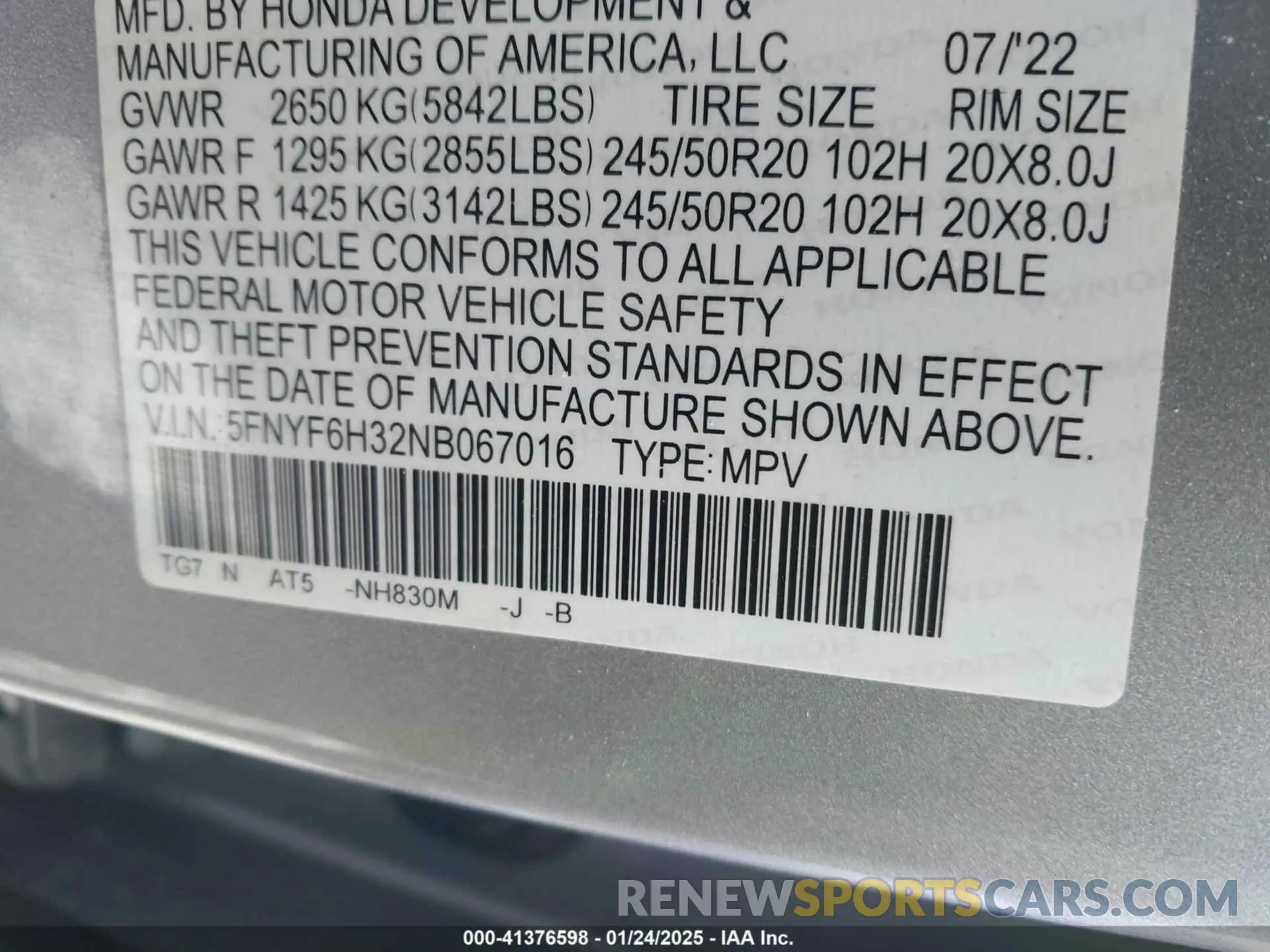 9 fotografías del automóvil dañado 5FNYF6H32NB067016 HONDA PILOT 2022
