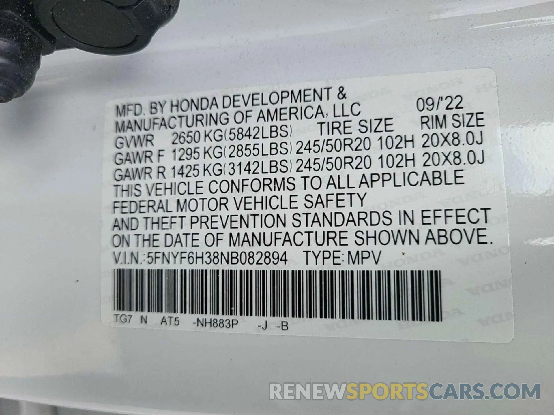 1 fotografías del automóvil dañado 5FNYF6H38NB082894 HONDA PILOT 2022
