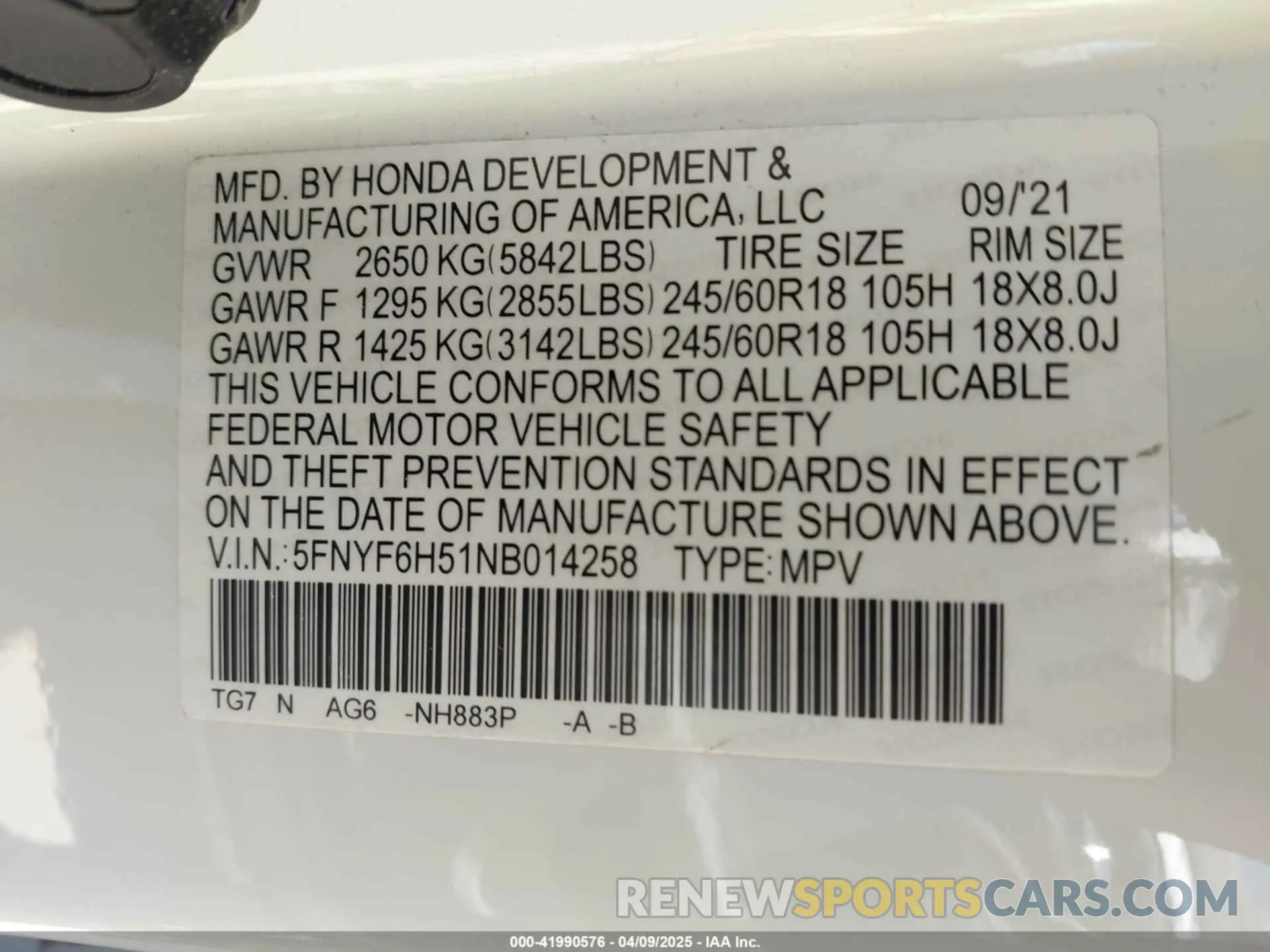 9 fotografías del automóvil dañado 5FNYF6H51NB014258 HONDA PILOT 2022