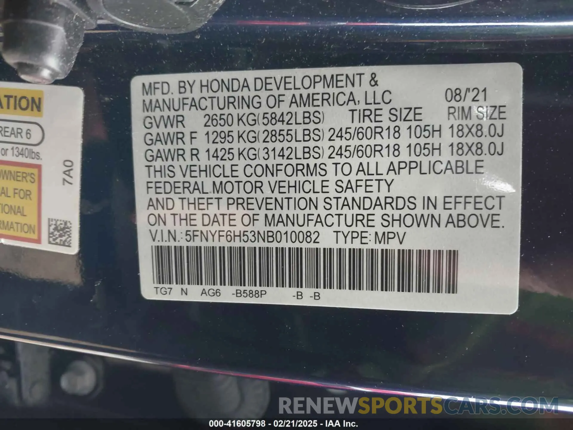 9 fotografías del automóvil dañado 5FNYF6H53NB010082 HONDA PILOT 2022