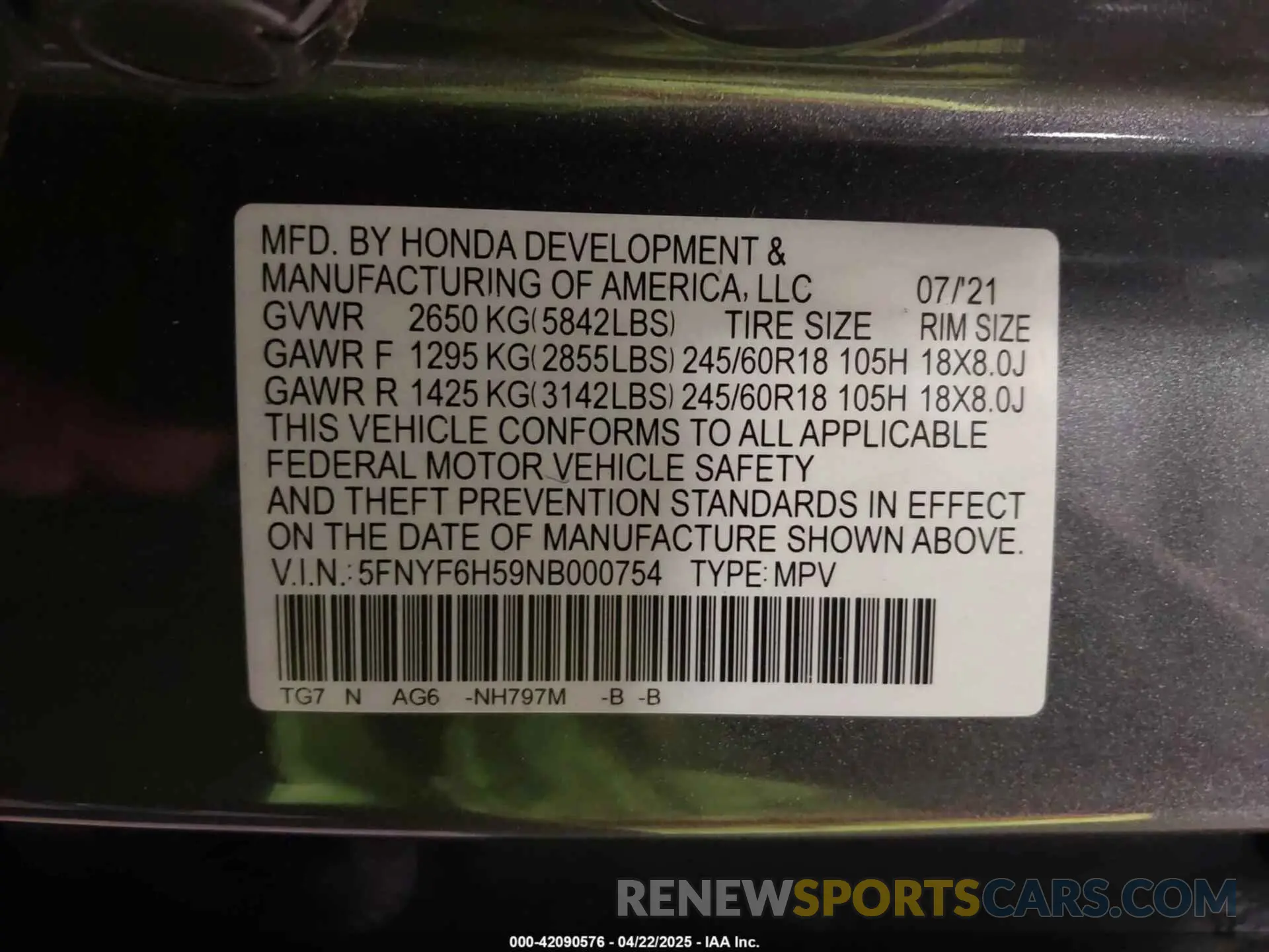 9 fotografías del automóvil dañado 5FNYF6H59NB000754 HONDA PILOT 2022