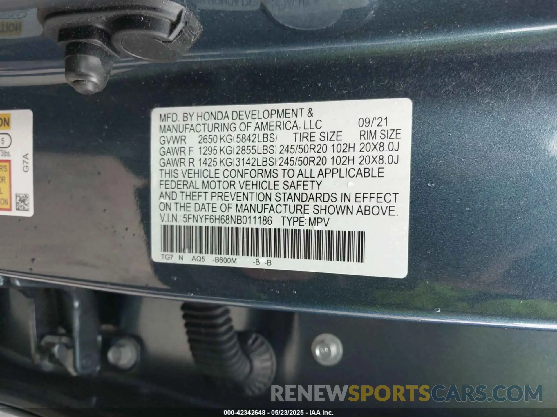 9 fotografías del automóvil dañado 5FNYF6H68NB011186 HONDA PILOT 2022