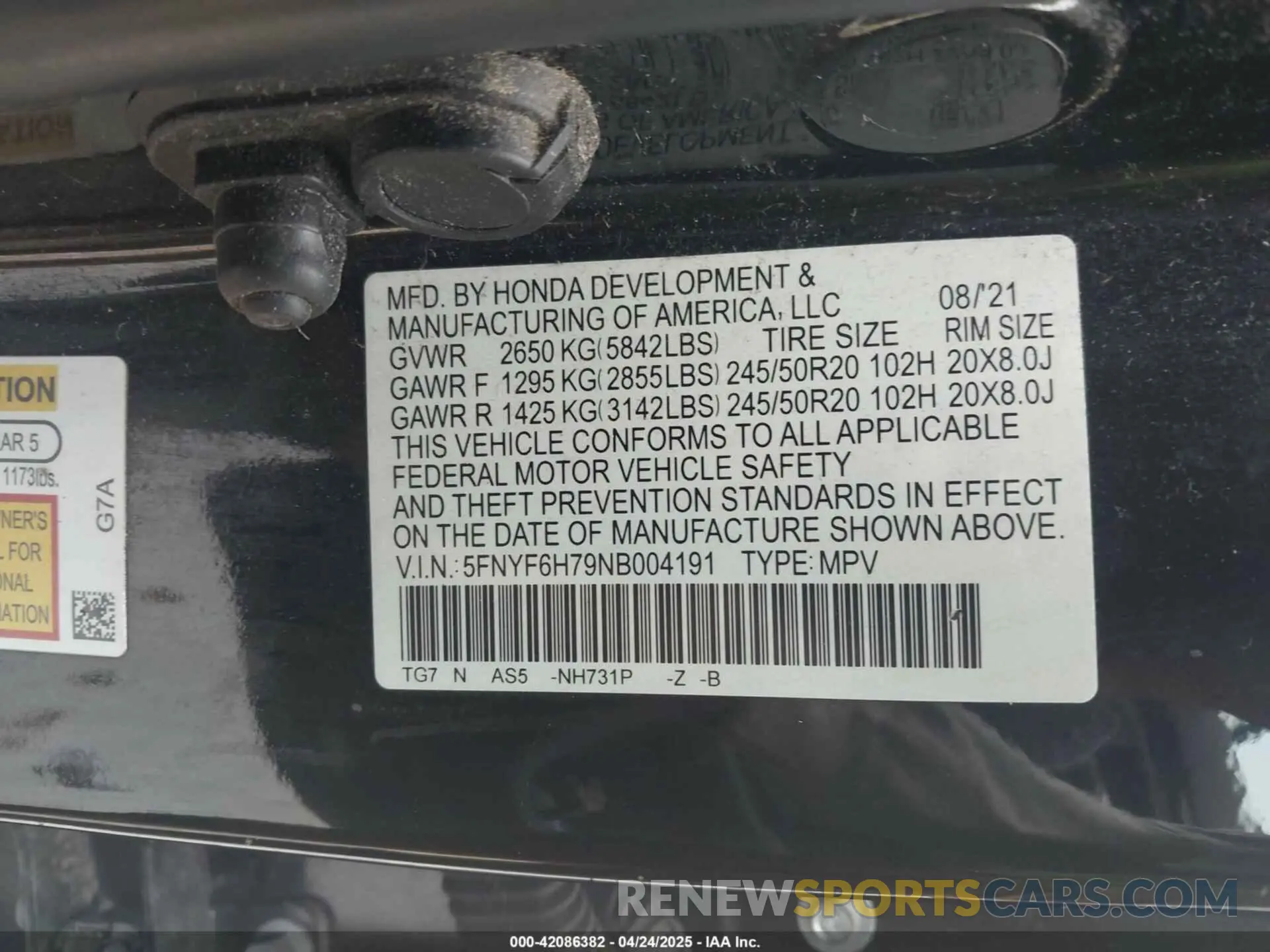9 fotografías del automóvil dañado 5FNYF6H79NB004191 HONDA PILOT 2022