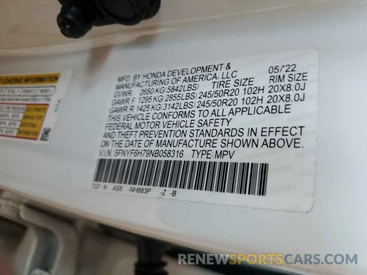 15 fotografías del automóvil dañado 5FNYF6H79NB058316 HONDA PILOT 2022