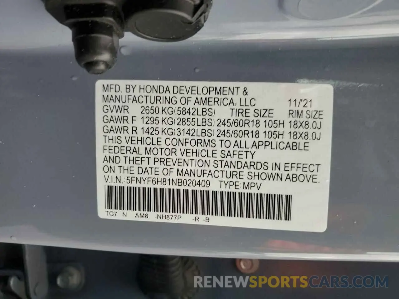 13 fotografías del automóvil dañado 5FNYF6H81NB020409 HONDA PILOT 2022