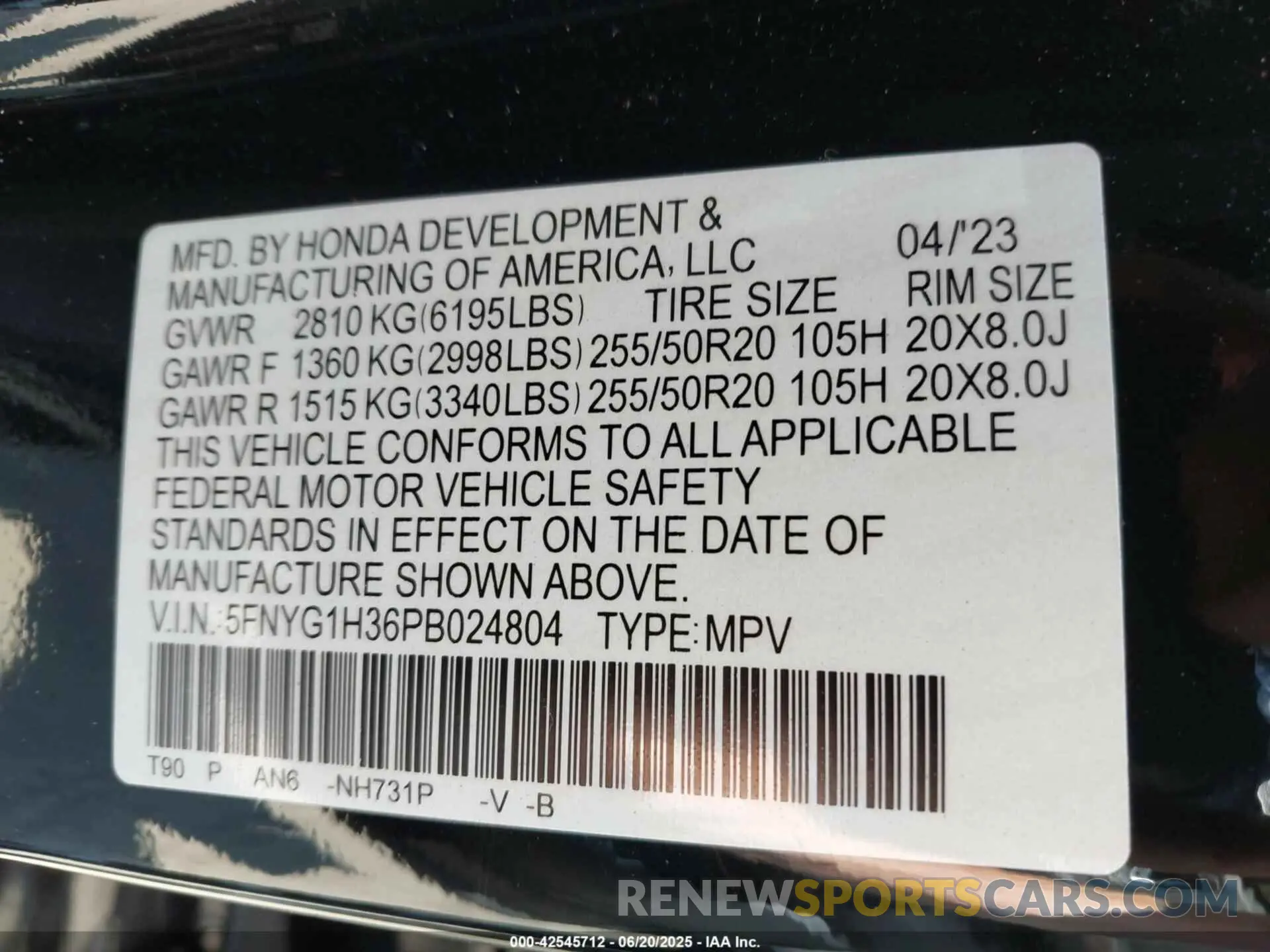 9 fotografías del automóvil dañado 5FNYG1H36PB024804 HONDA PILOT 2023