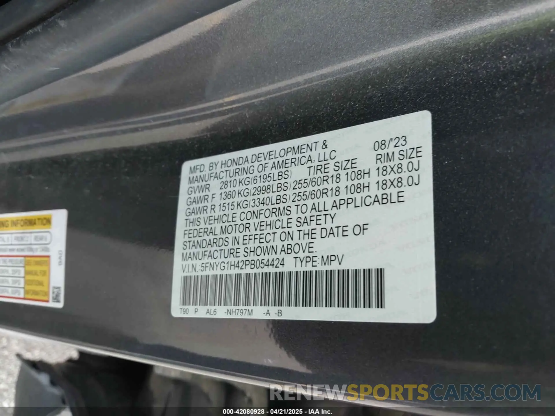 9 fotografías del automóvil dañado 5FNYG1H42PB054424 HONDA PILOT 2023