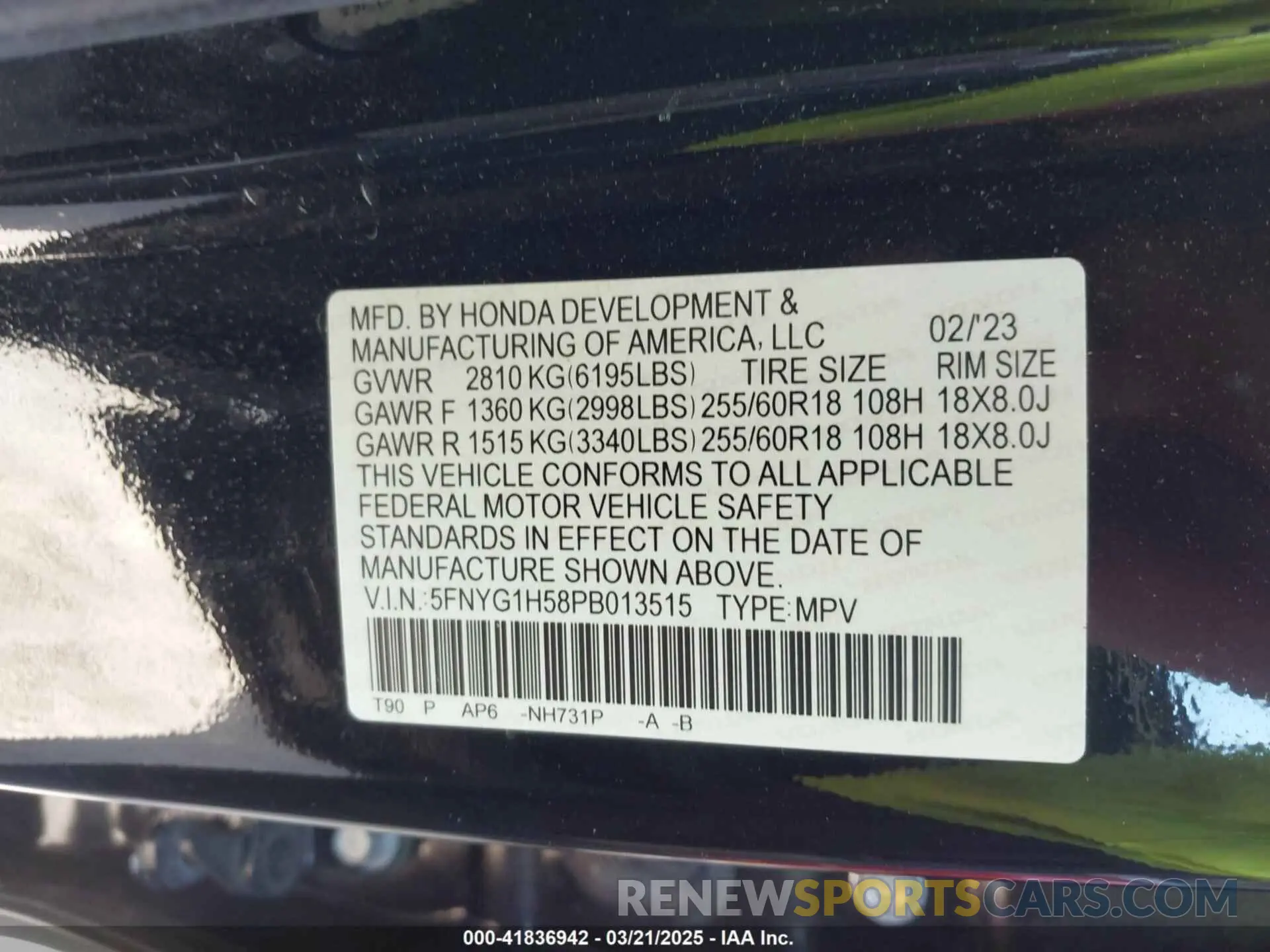 9 fotografías del automóvil dañado 5FNYG1H58PB013515 HONDA PILOT 2023