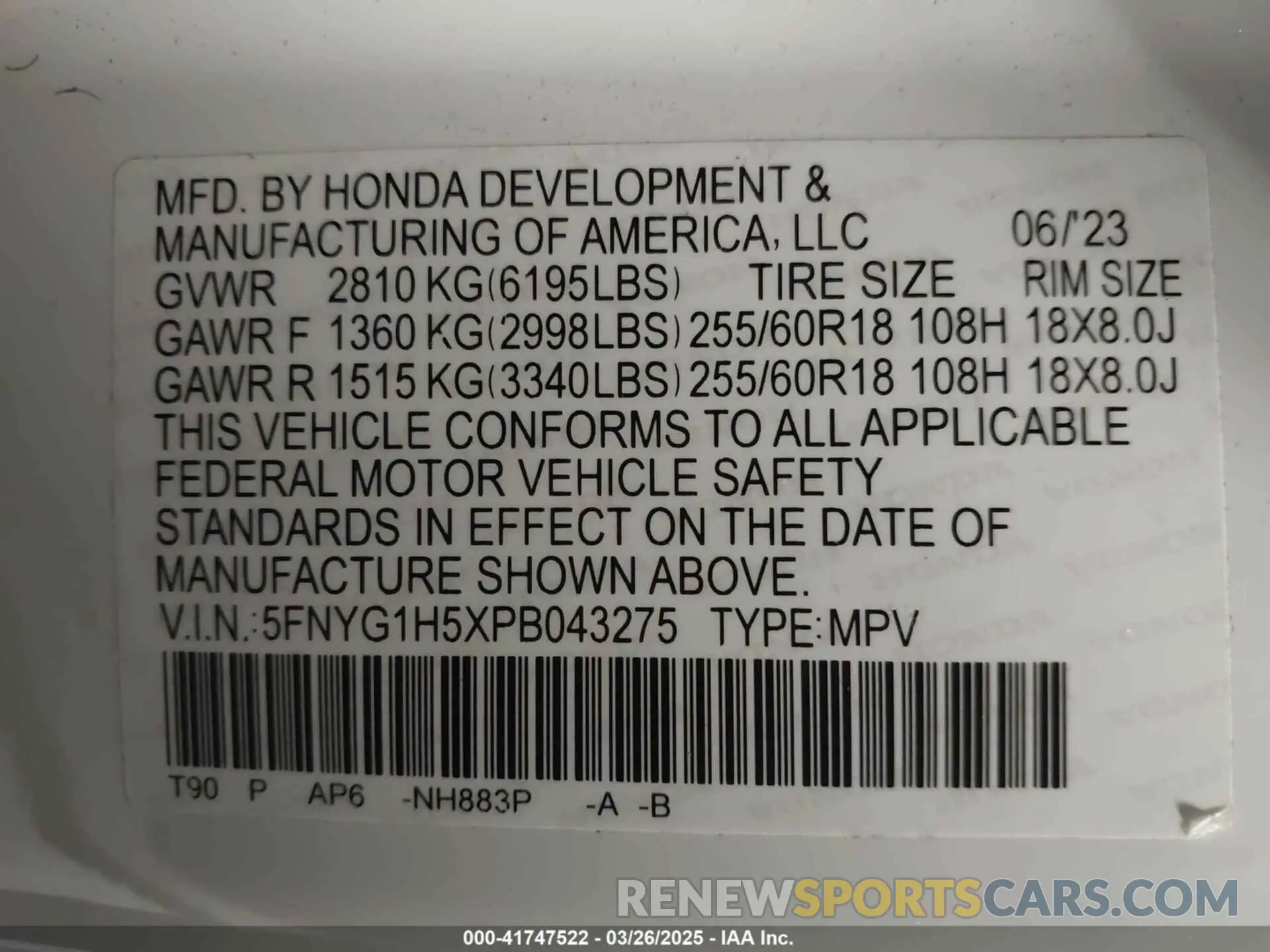 9 fotografías del automóvil dañado 5FNYG1H5XPB043275 HONDA PILOT 2023