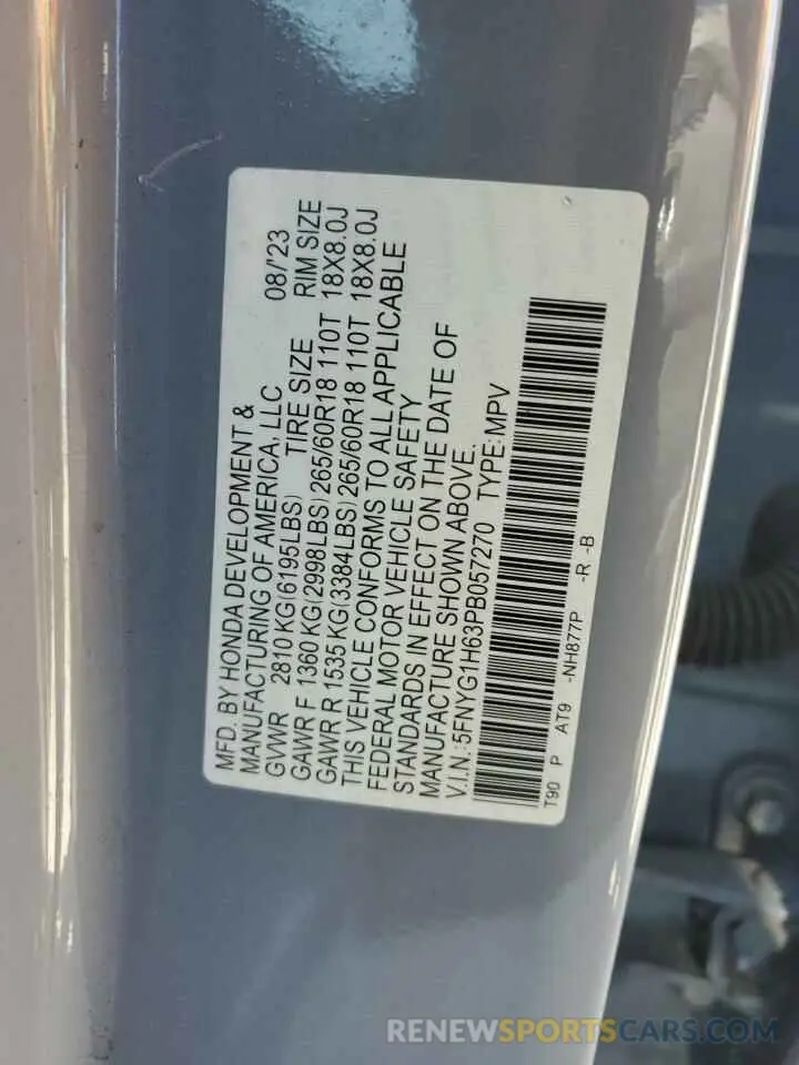 13 fotografías del automóvil dañado 5FNYG1H63PB057270 HONDA PILOT 2023