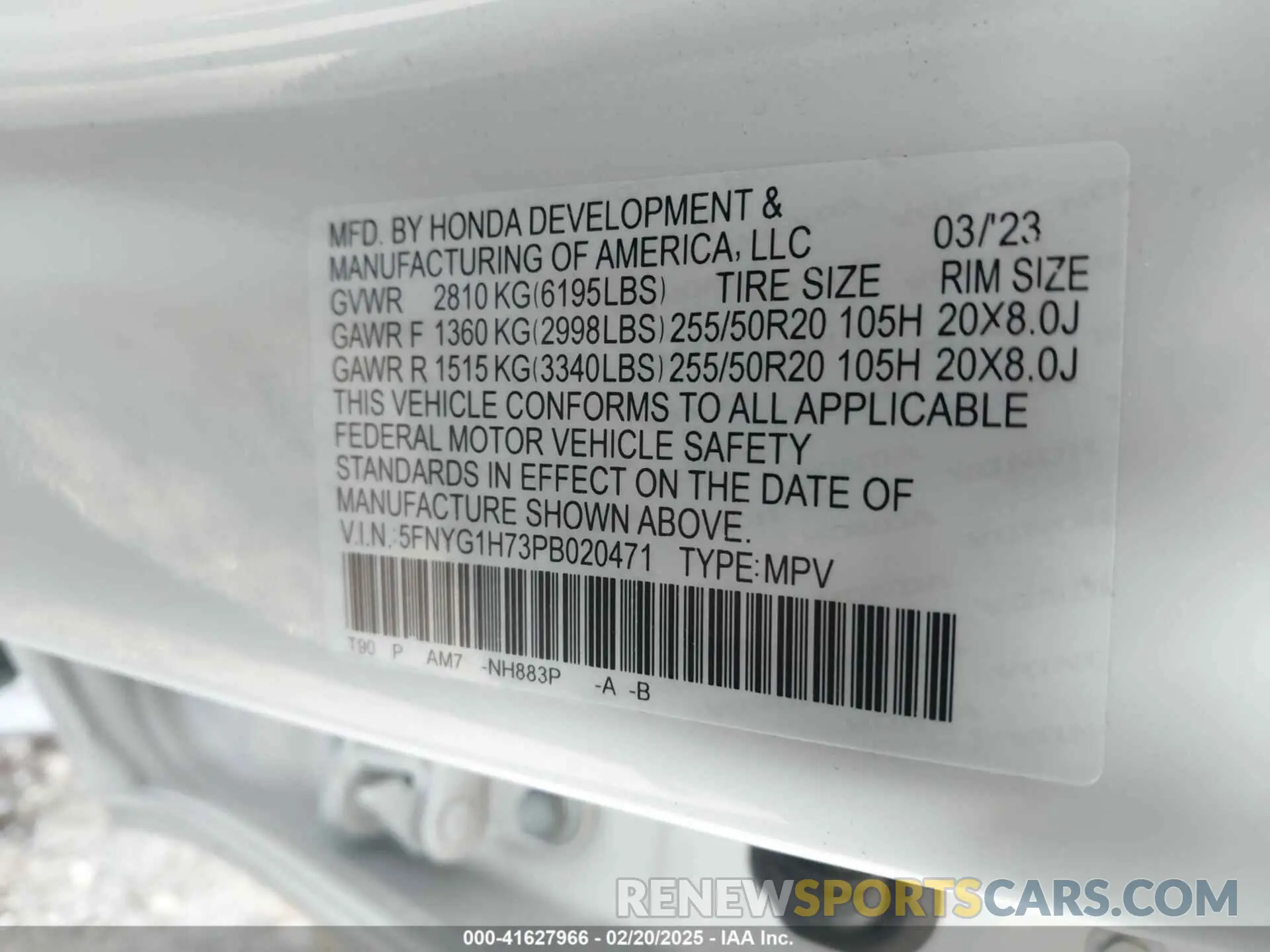 9 fotografías del automóvil dañado 5FNYG1H73PB020471 HONDA PILOT 2023