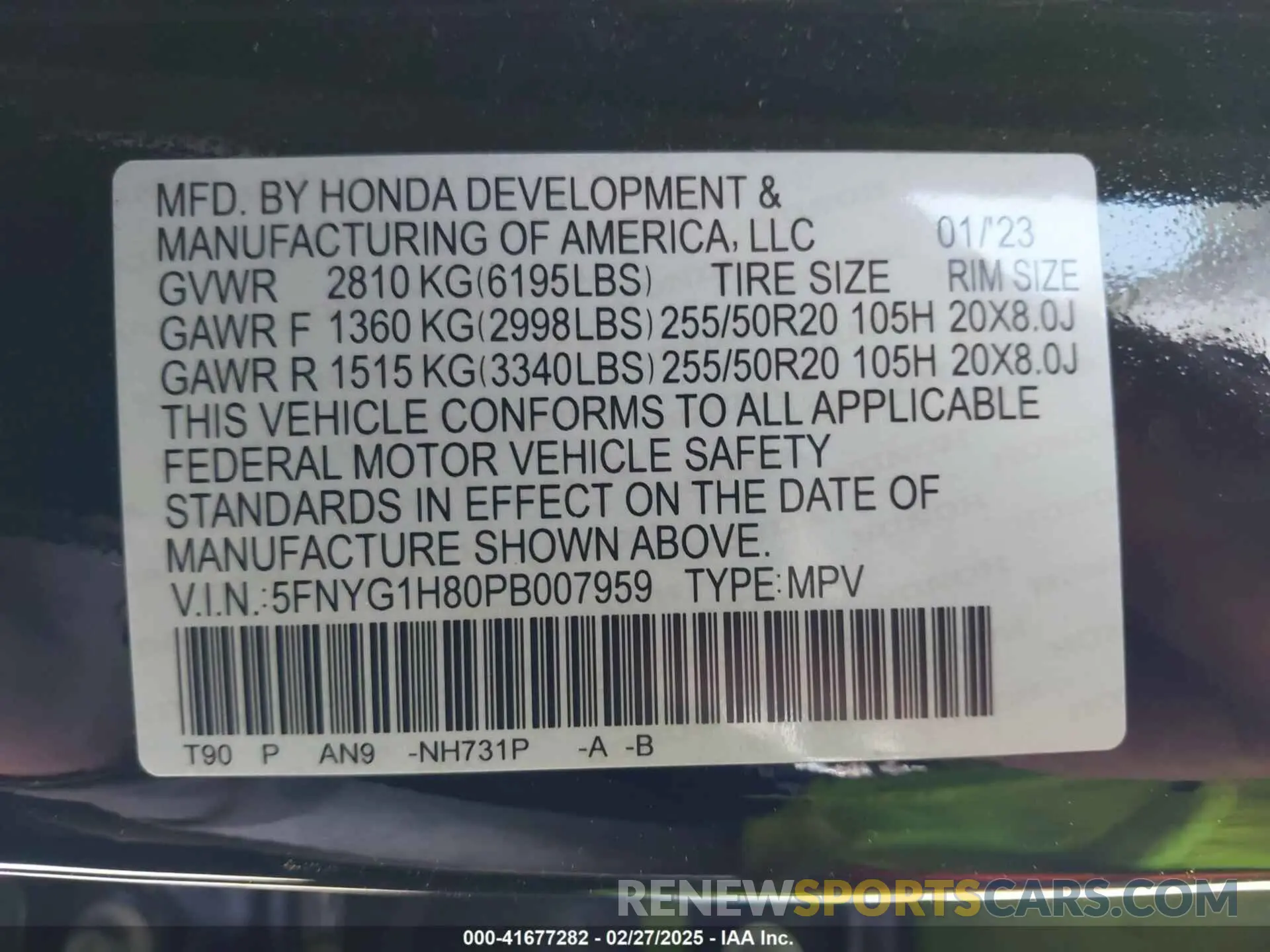 9 fotografías del automóvil dañado 5FNYG1H80PB007959 HONDA PILOT 2023