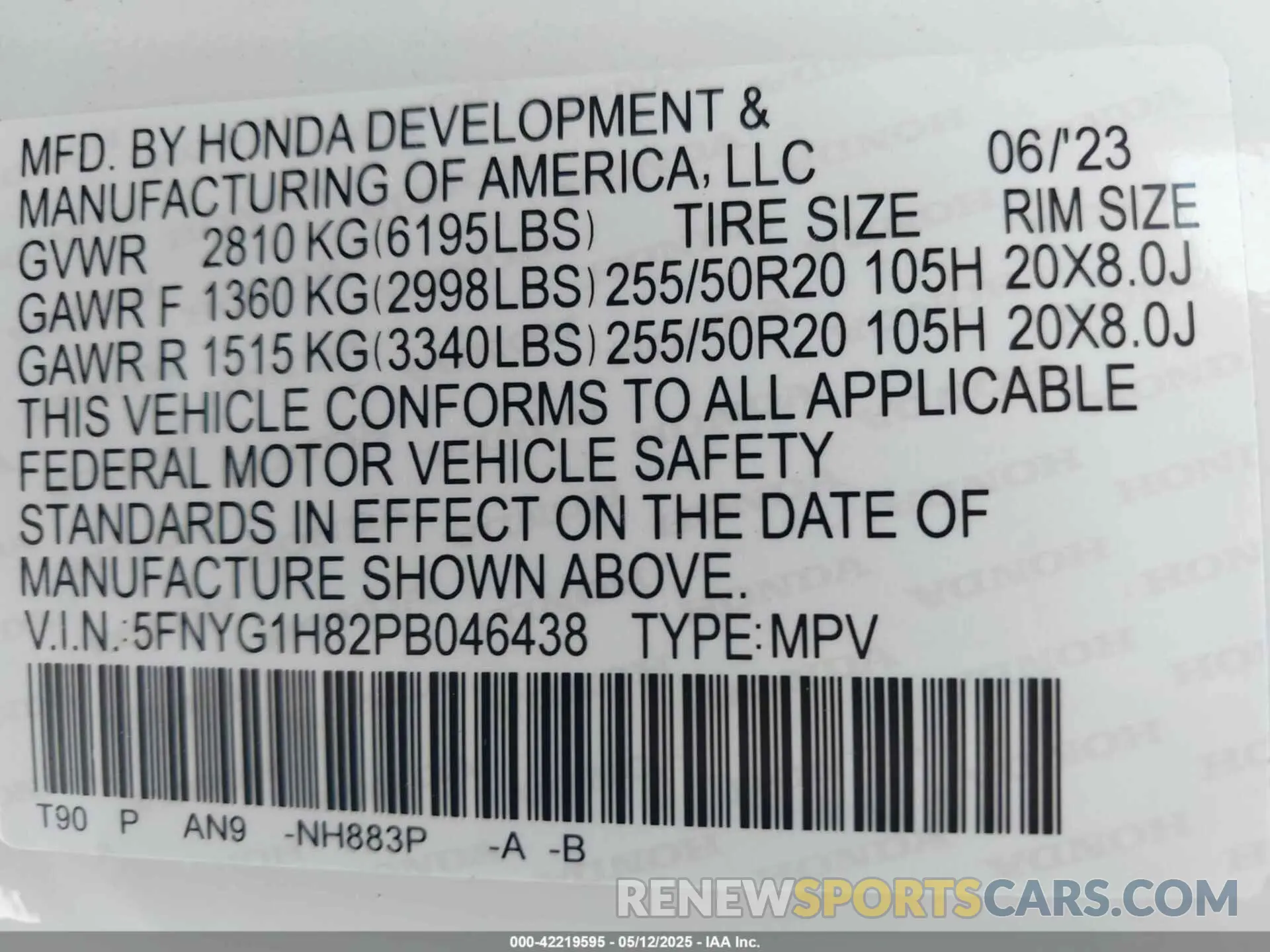 9 fotografías del automóvil dañado 5FNYG1H82PB046438 HONDA PILOT 2023