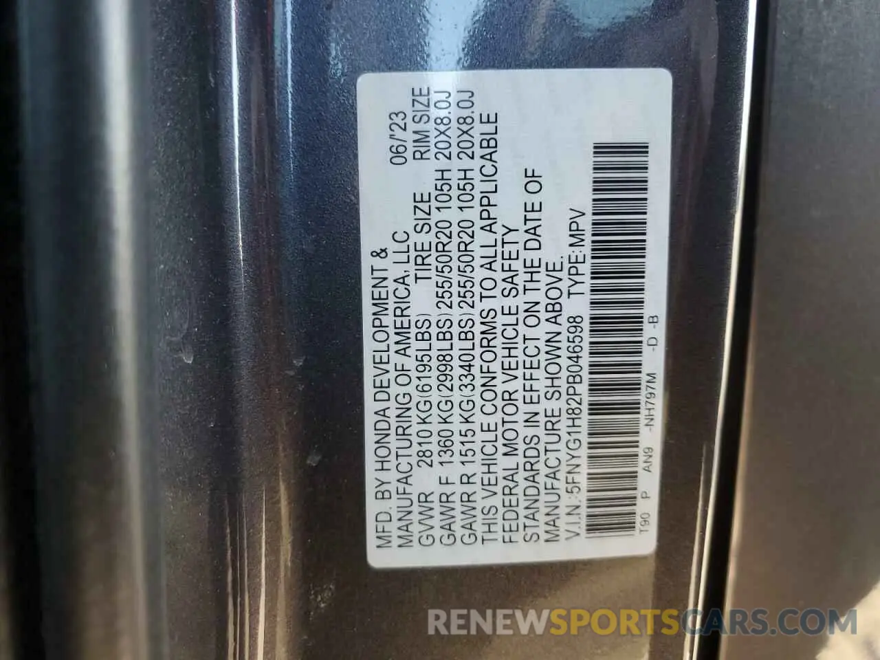 13 fotografías del automóvil dañado 5FNYG1H82PB046598 HONDA PILOT 2023