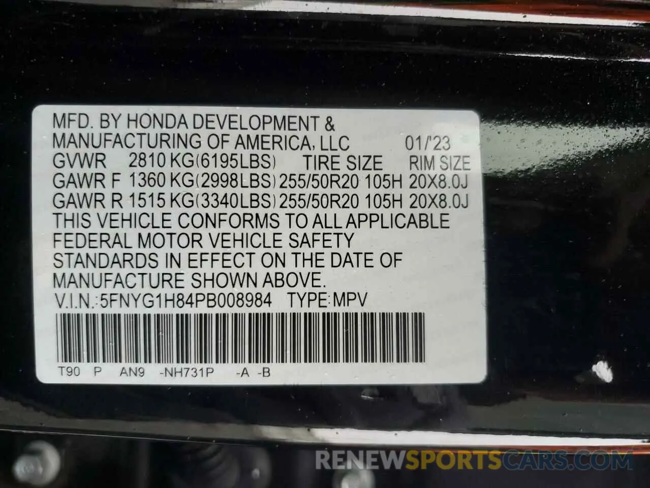 15 fotografías del automóvil dañado 5FNYG1H84PB008984 HONDA PILOT 2023