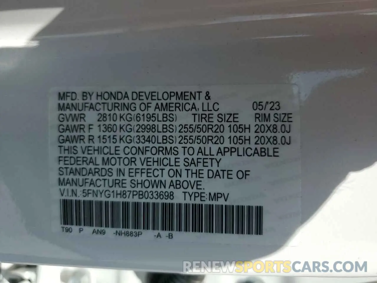 13 fotografías del automóvil dañado 5FNYG1H87PB033698 HONDA PILOT 2023
