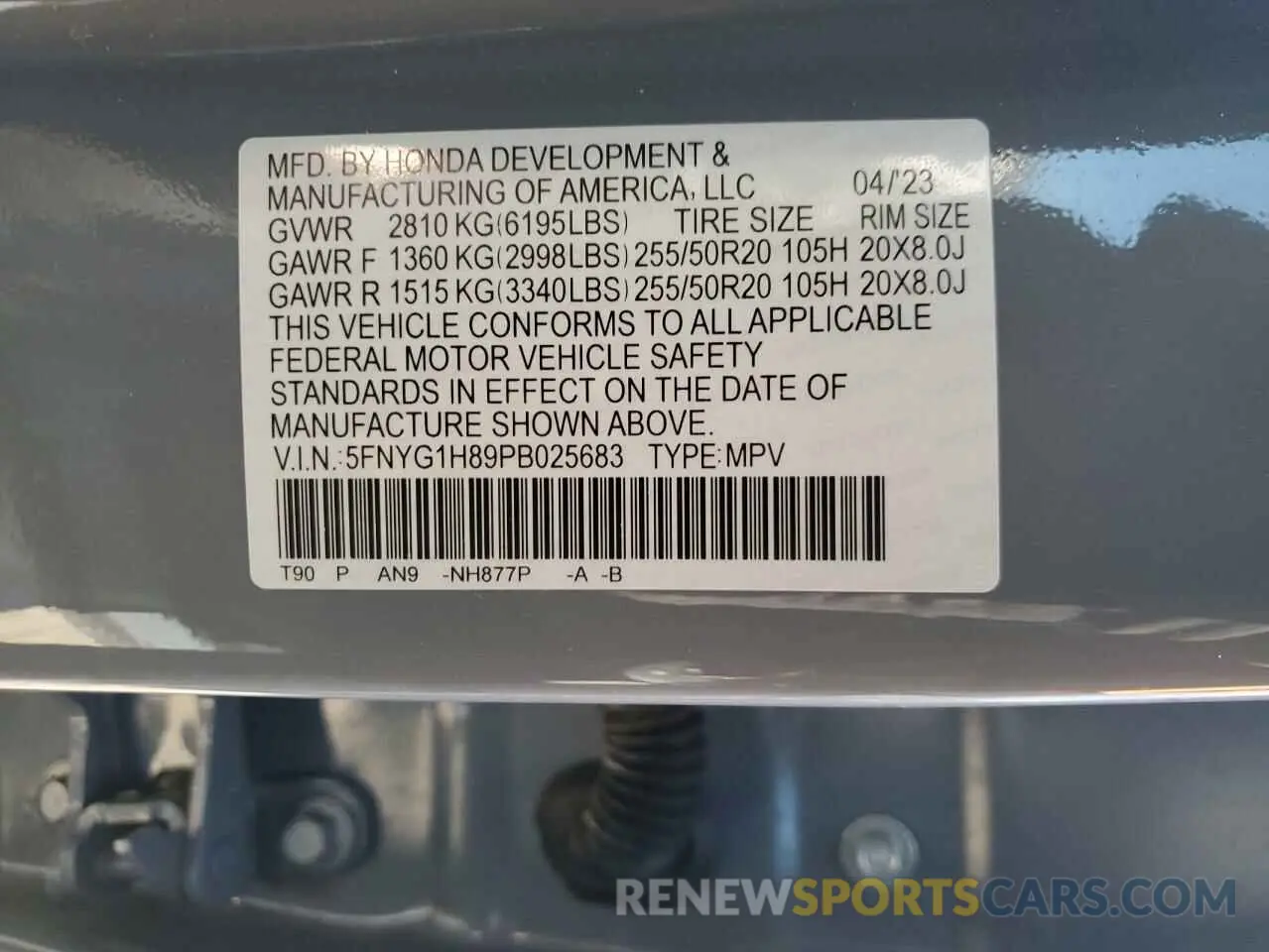 15 fotografías del automóvil dañado 5FNYG1H89PB025683 HONDA PILOT 2023